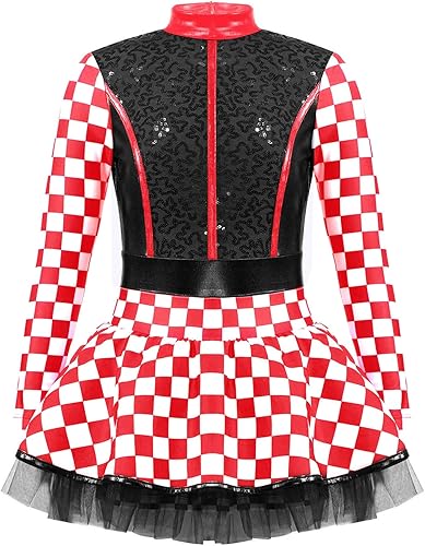 Oyolan Disfraz de conductor de carreras para niñas, disfraz de piloto de carreras de cosplay, traje de lentejuelas brillantes, disfraz de Halloween