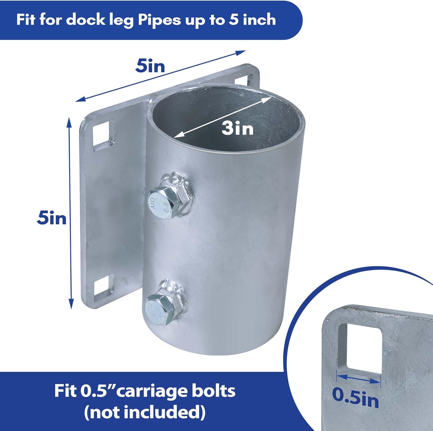 Dock Hardware 3" Galvanized Dock Pipe Leg Holder/Sleeve，Galvanized