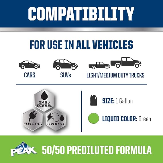 PEAK OET Extended Life Green 50/50 Prediluted Antifreeze/Coolant for Asian Vehicles, 1 Gal.