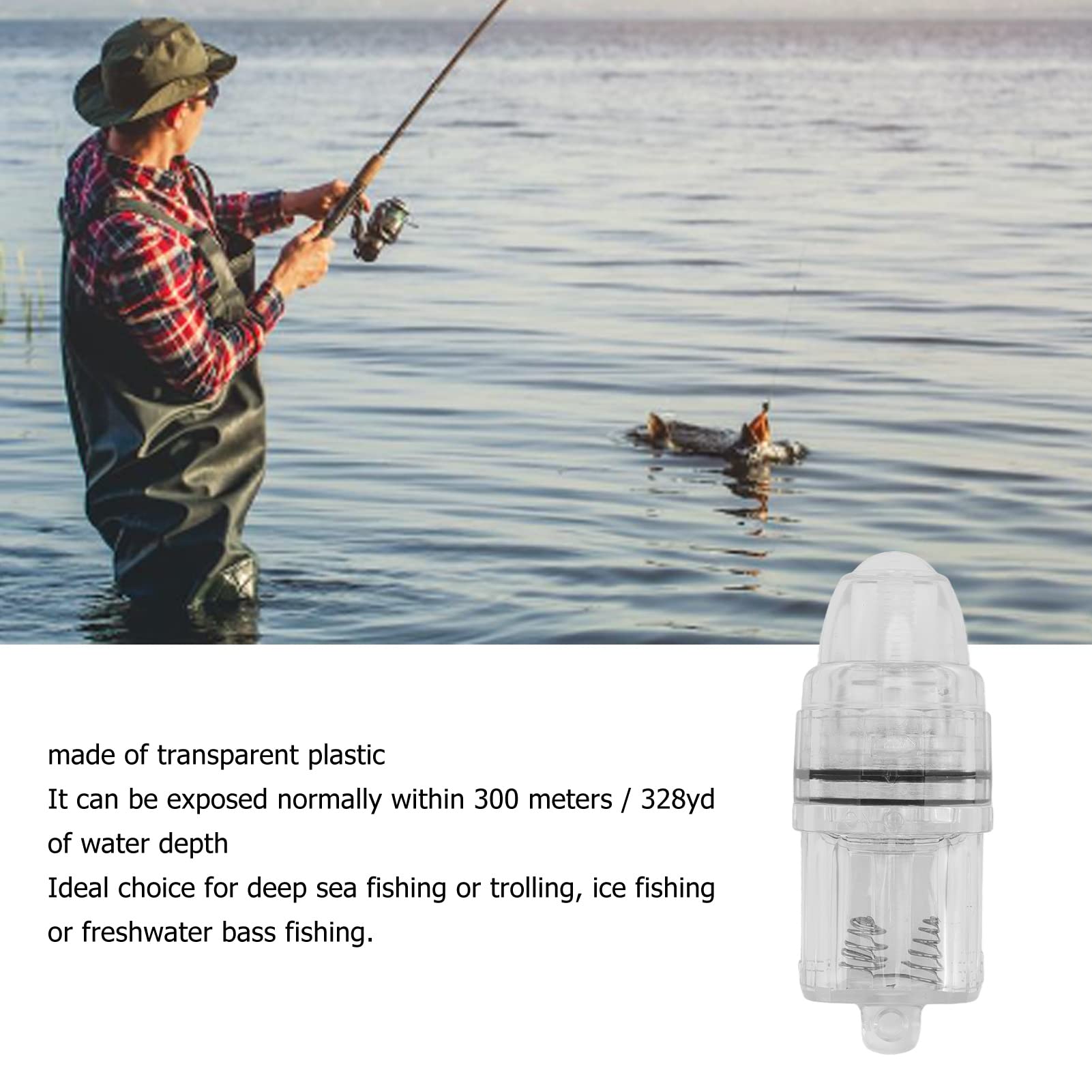 Deep Drop Fishing Light Transparent Plastic AA Battery Powered LED Fishing Light for Trolling Sea Freshwater (White)