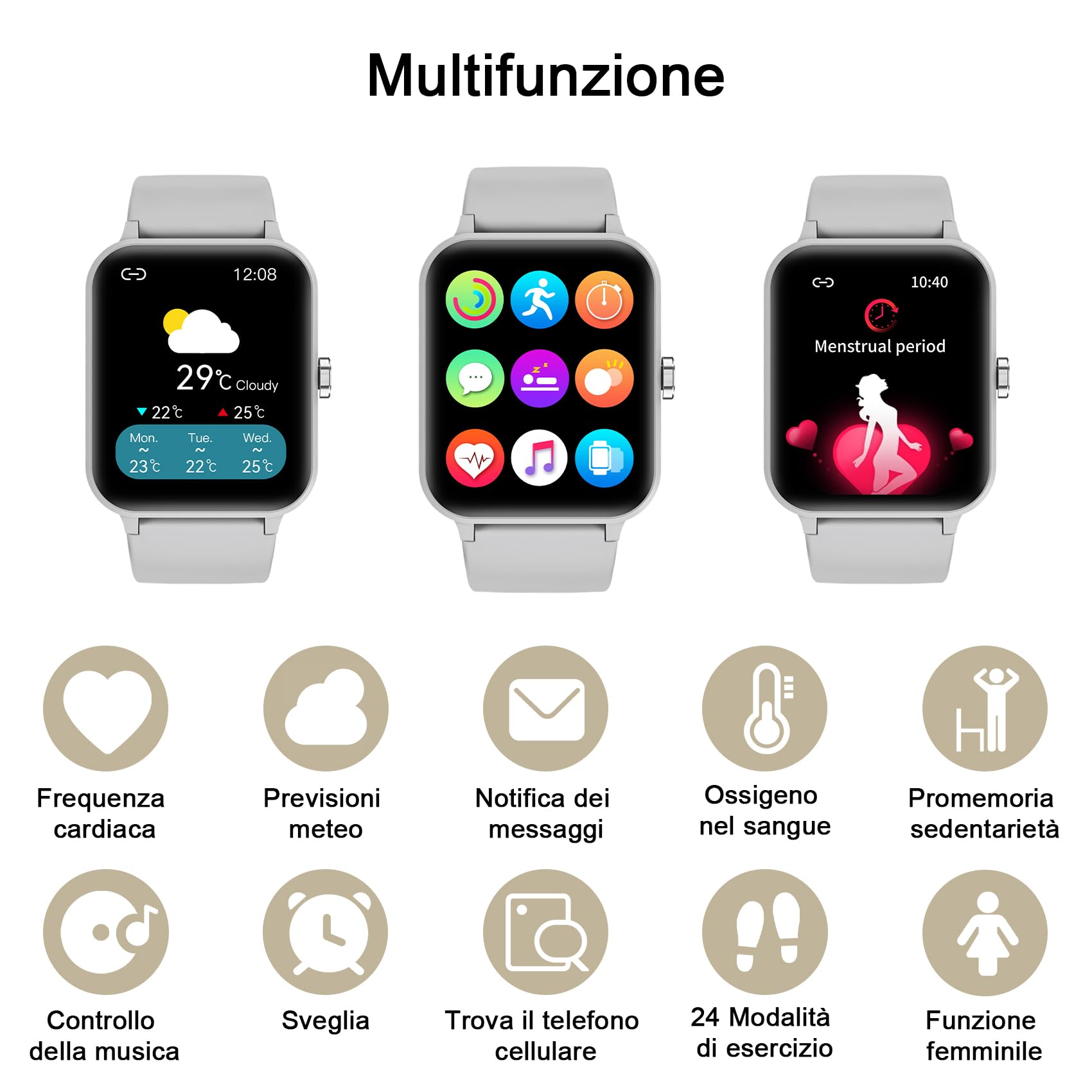 IOWODO R3Pro Smartwatch Orologio Fitness Uomo Donna 1.69'' Impermeabil IP68  con Saturimetro (SpO2) Cardiofrequenzimetro Contapassi Cronometro Modalit�  Nuoto Activity Tracker per Android iOS : Amazon.it: Elettronica