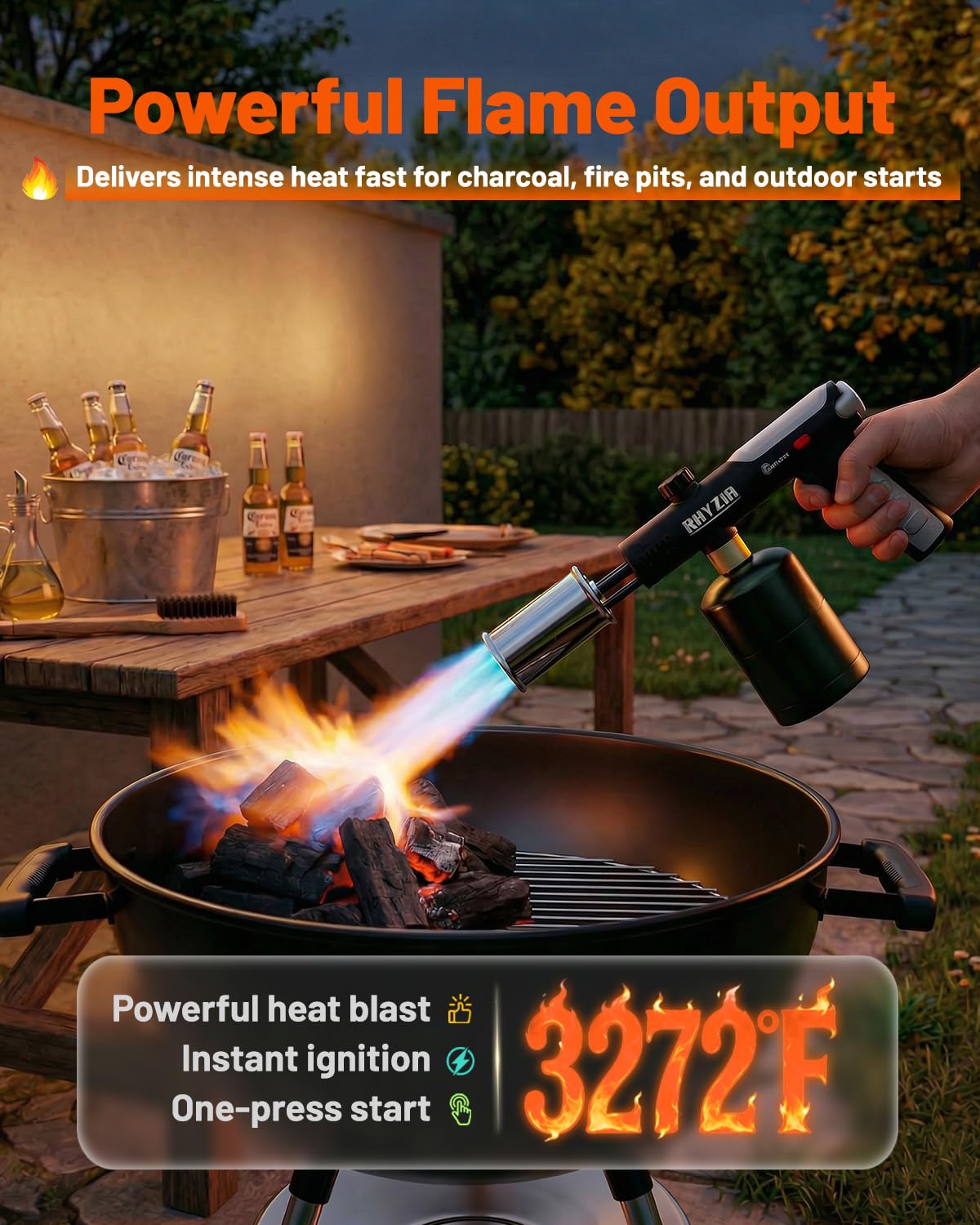 Puissant chalumeau au propane avec verrouillage de sécurité, adapté à une utilisation en cuisine pour cuisiner, faire des barbecues, saisir des steaks et griller (bouteille de gaz non incluse).