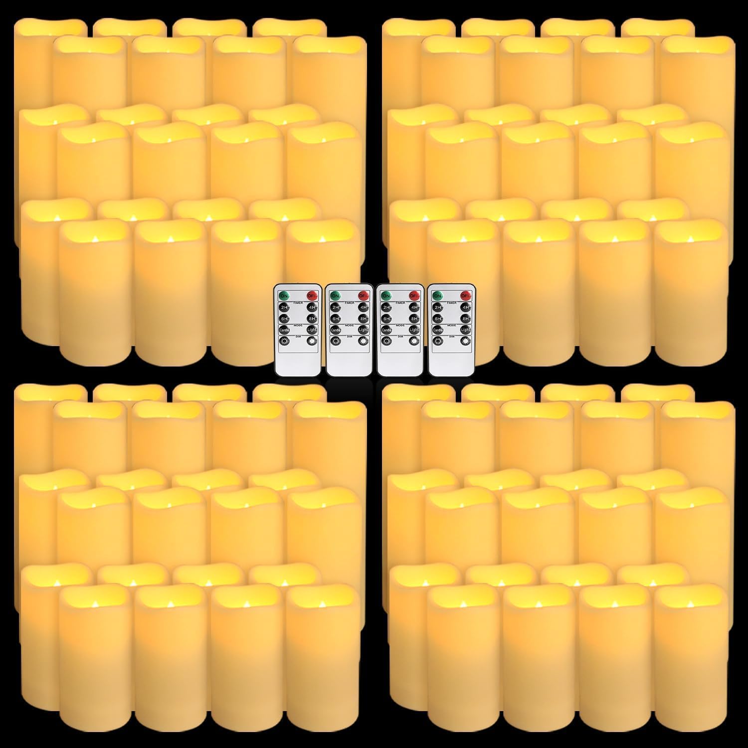 Set of 96 Waterproof Outdoor Flameless Candles, LED Candles with 4 Remote and Timer,(H 4" 5" 6" x D 2.2"),for Halloween Wedding Festival 96Pack-Ivory