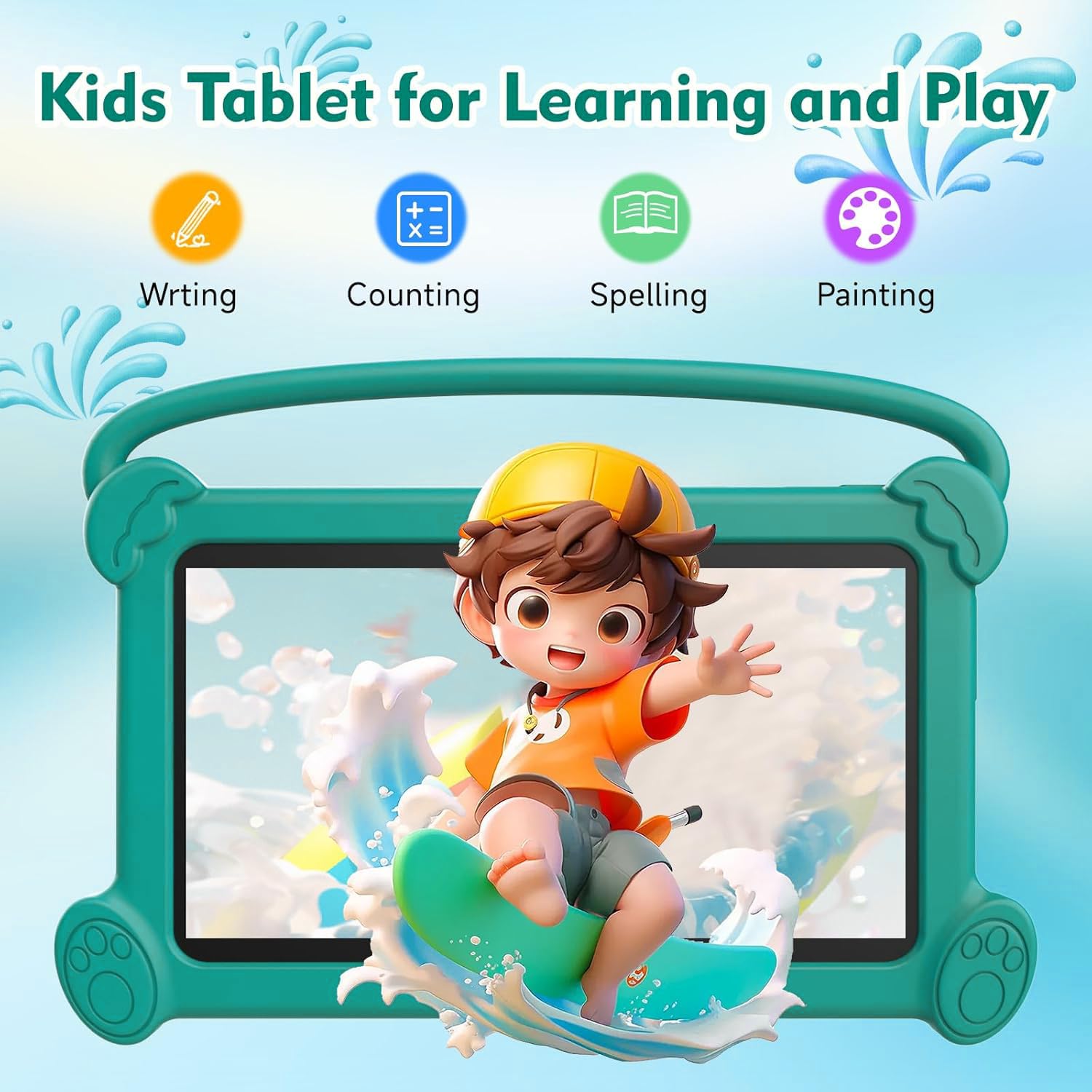 Tablet per bambini da 7 pollici 3-9 per bambini, 32 GB ROM con custodia antiurto, software Android per bambini installato Netflix, YoutTube, app aiwawa, controllo genitori, doppia fotocamera