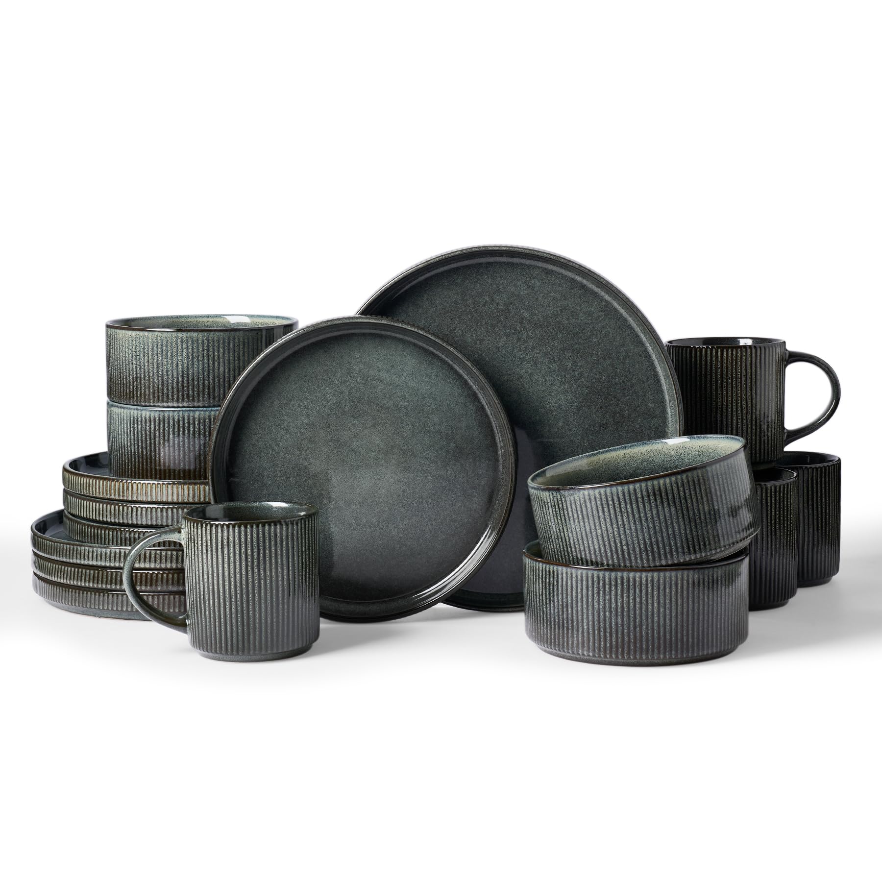 Famiware Star Dinnerware Sets with Mugs, Ceramic Plates and Bowls Set for 4
