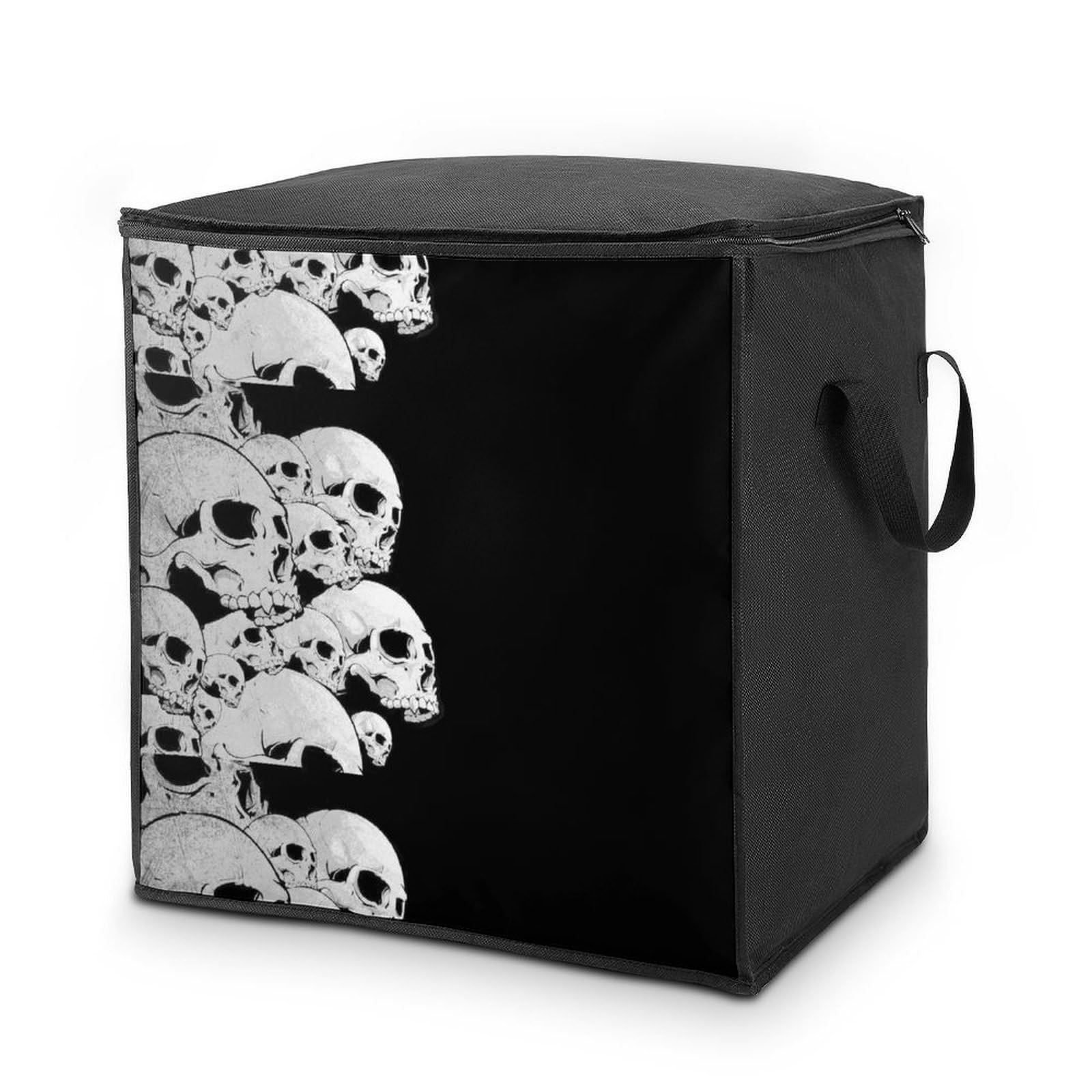 Lyfthologen 70L Storage Bags, Black Skulls Storage Box with Lid Zipper And Handles, Clothes Bags for Quilt, Blankets, Bedding