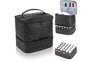 Double-Layer Leather Nail Polish Organizer with Handle