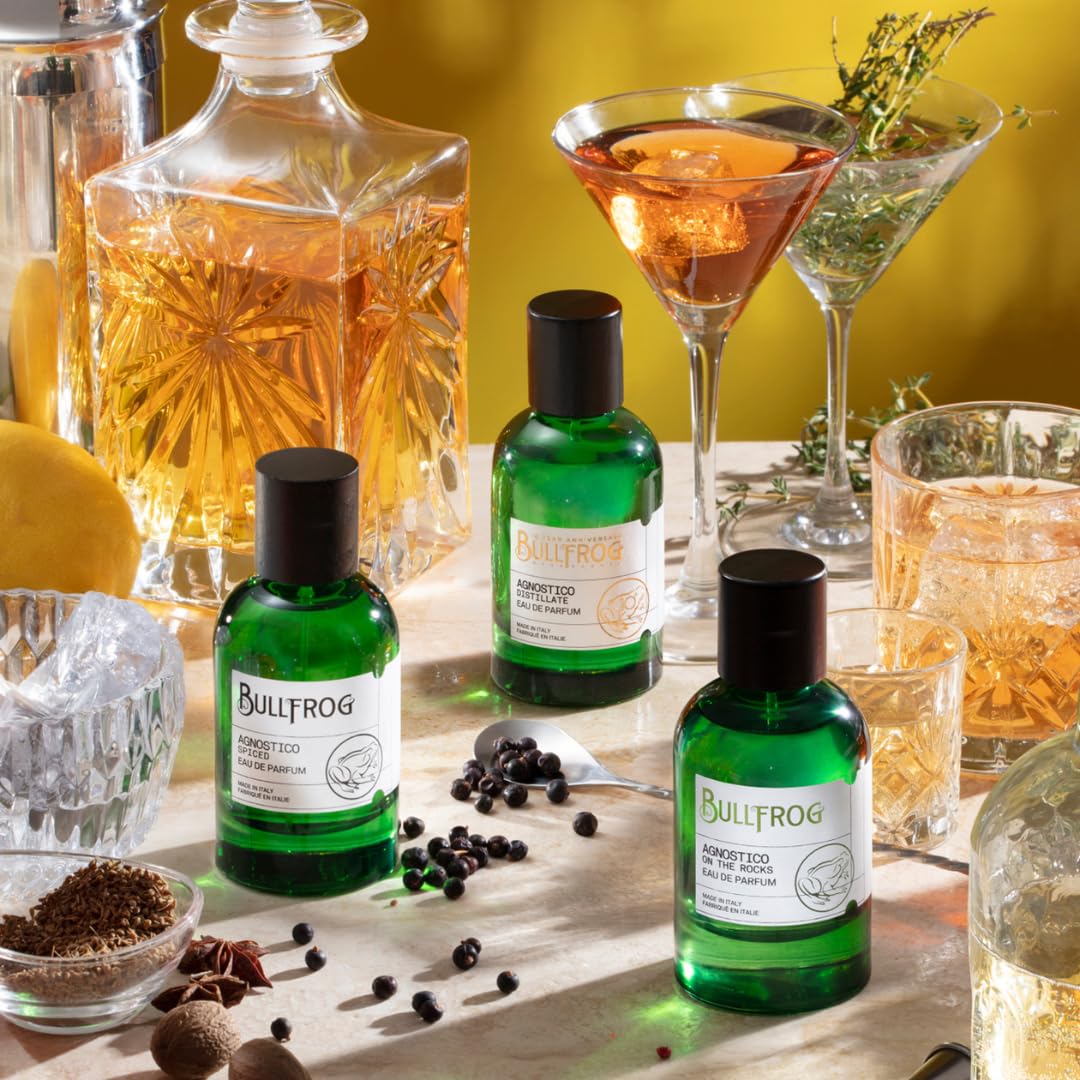 Bullfrog Eau de Parfum Agnostico Spiced 100 ml – Parfum pour Homme, Notes de Poivre Rose, Thym, Anis Étoilé, Bois de Cèdre et Gaïac, Fabriqué en Italie
