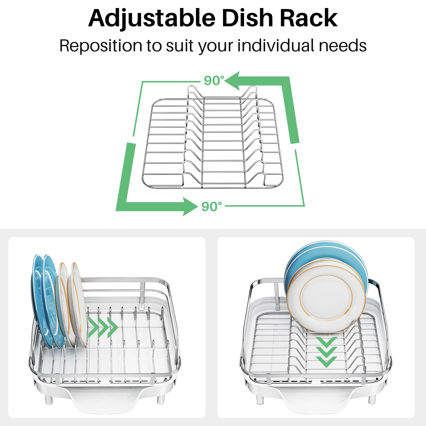Escurridor de platos extensible para encimera de cocina, escurridor de platos de acero inoxidable con juego de escurridor y soporte para utensilios, escurridor de platos de secado de fregadero