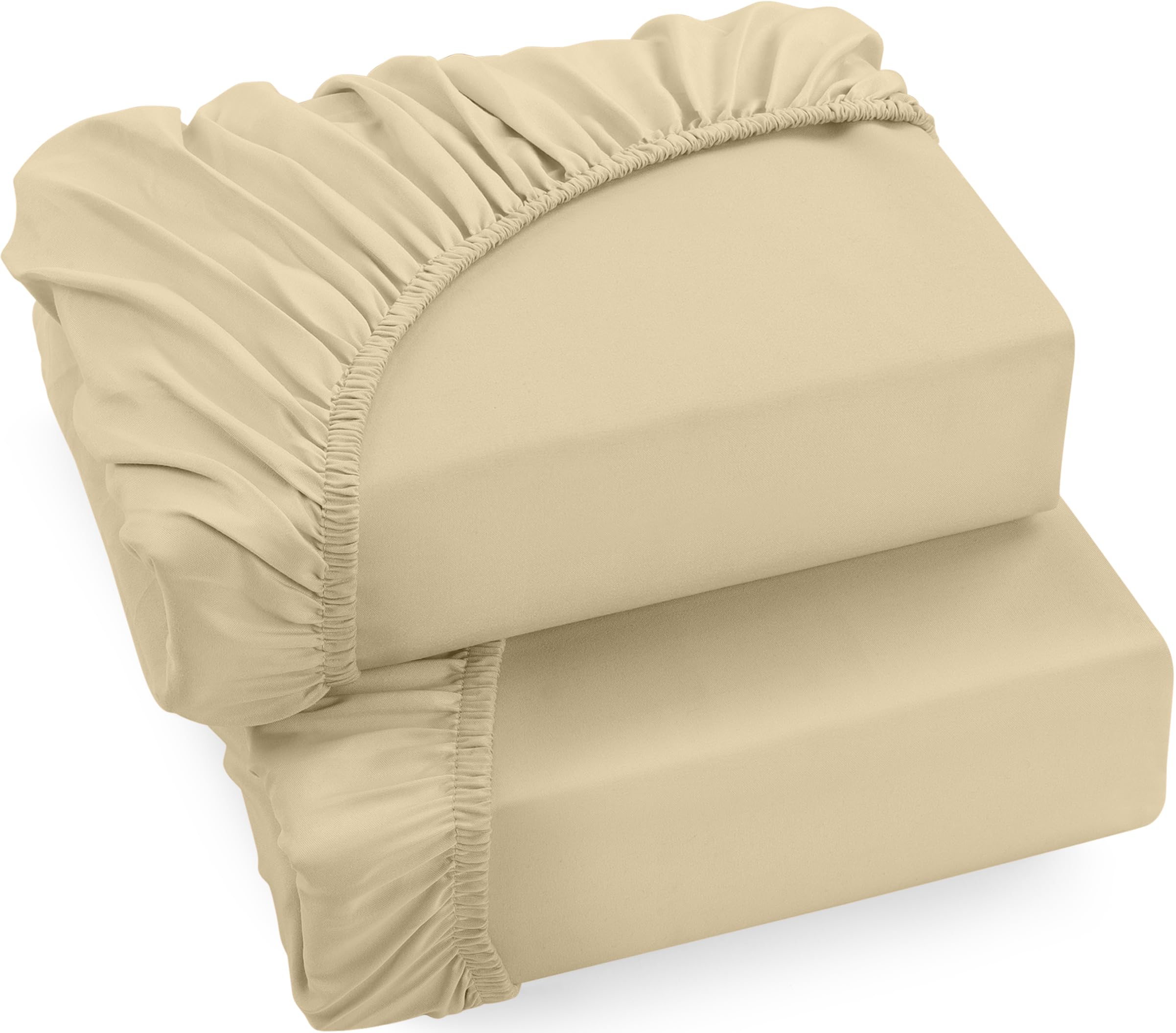 Utopia Bedding Fitted Sheet 90 x 200 cm (2 Pack), Beige - Deep Pocket 14 inch (35 cm) - Easy Care - Soft Brushed Microfibre Fabric - Shrinkage and Fade Resistant - Bottom Sheet — image 1
