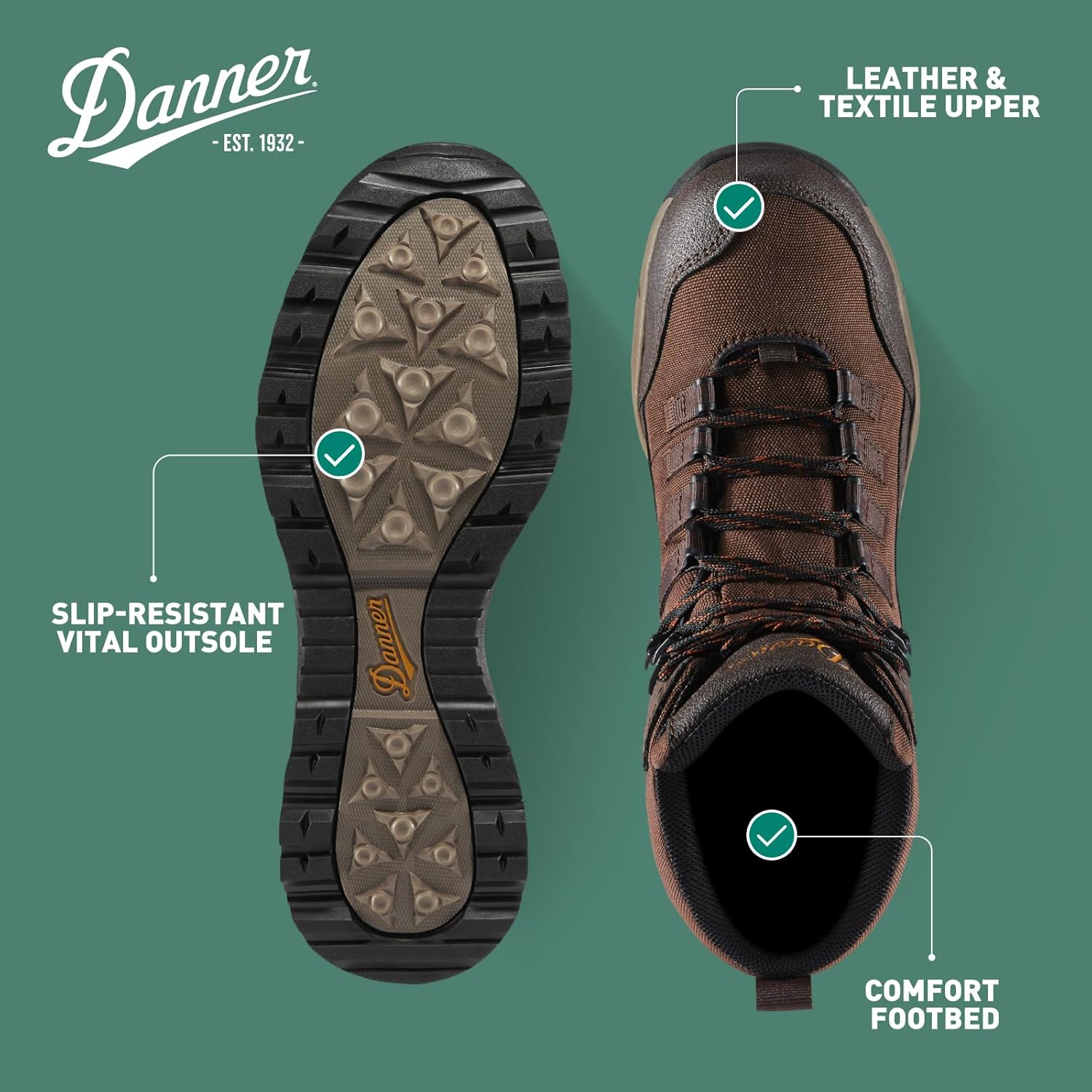 Danner Vital Trail 5" Waterproof Hiking Boots for Men - Abrasion-Resistant Leather with Breathable Dry, Plyolite Midsole & Traction Outsole
