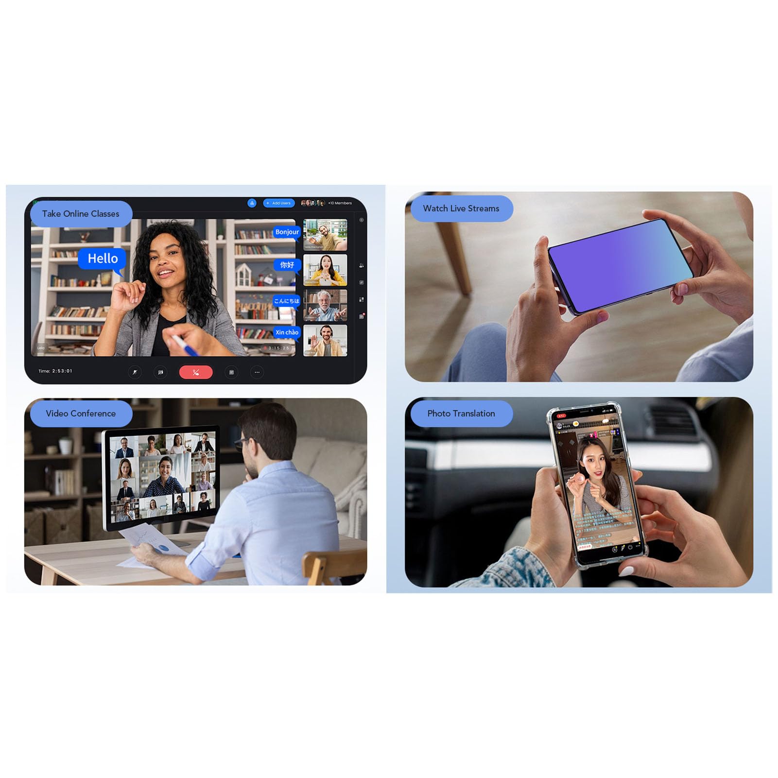 AMONIDA Dispositivo di Traduzione Vocale AI, Strumento di Traduzione in Tempo Reale con Supporto Magnetico per Telefono, Traduttore Portatile di Oltre 146 Lingue, Ideale per Studi di Viaggi d'affari