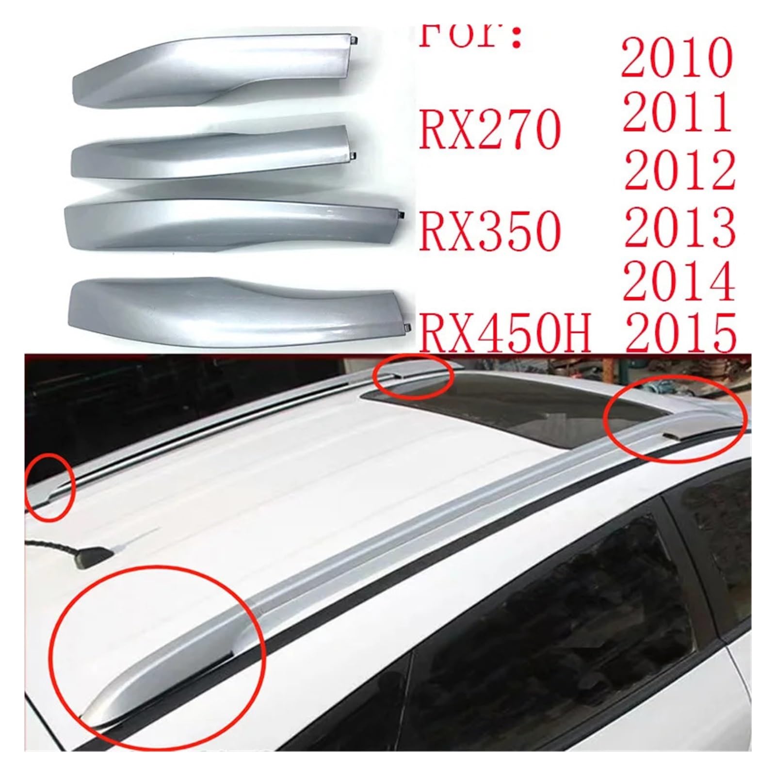 ROOF LUGGAGE RACK COVER,Fit FOR LEXUS, RX270 RX350 RX450h 63491-48050 Silver Roof Bar Rail End Shell Replace PACK GUARD zakończenie relingu dachowego(Back and forth 4pcs)