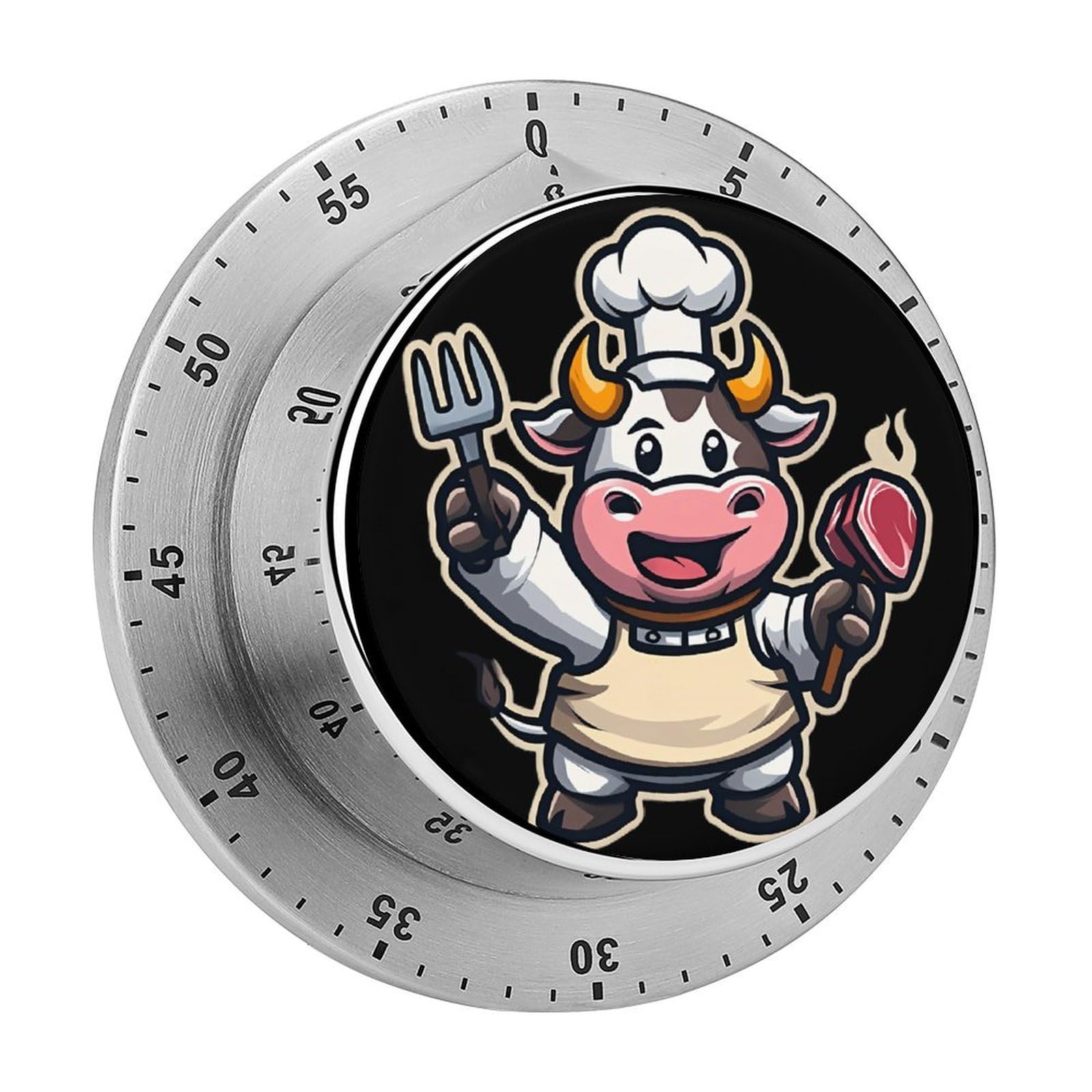 Chef Cow Grill Meat Mechanical Timer with Alarm for Kitchen Cooking Productivity Stainless Steel Timers