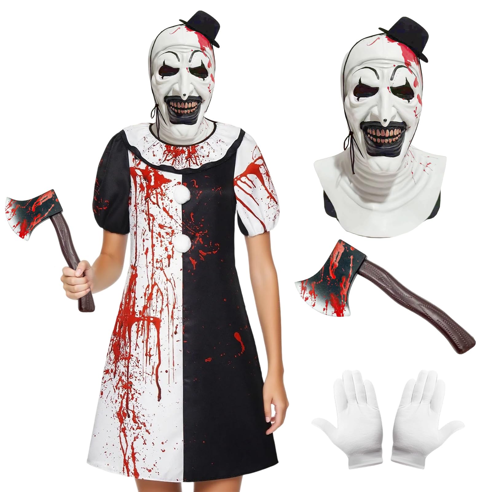 Maryparty Terrifier Costume Adult Killer Terrifier Clown Black White Jumpsuit Cosplay Costume for Halloween Party (WOMEN, M)