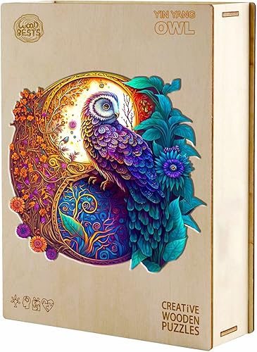 Miniatura 8 de Funnli Rompecabezas de madera para adulto, 200 piezas de búho, rompecabezas de madera de 11.8 x 11.8 pulgadas con caja, colección de juegos