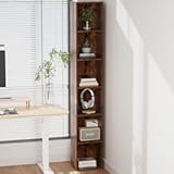 Tall Narrow Bookshelf 6-Tier Bookcase,70.5" Skinny Thin Corner Shelf Slim Storage Cabinet,Wood DVD CD Media Cube Organizer Tower Rack for Small Spaces, Bedroom, Living Room, Office,Brown