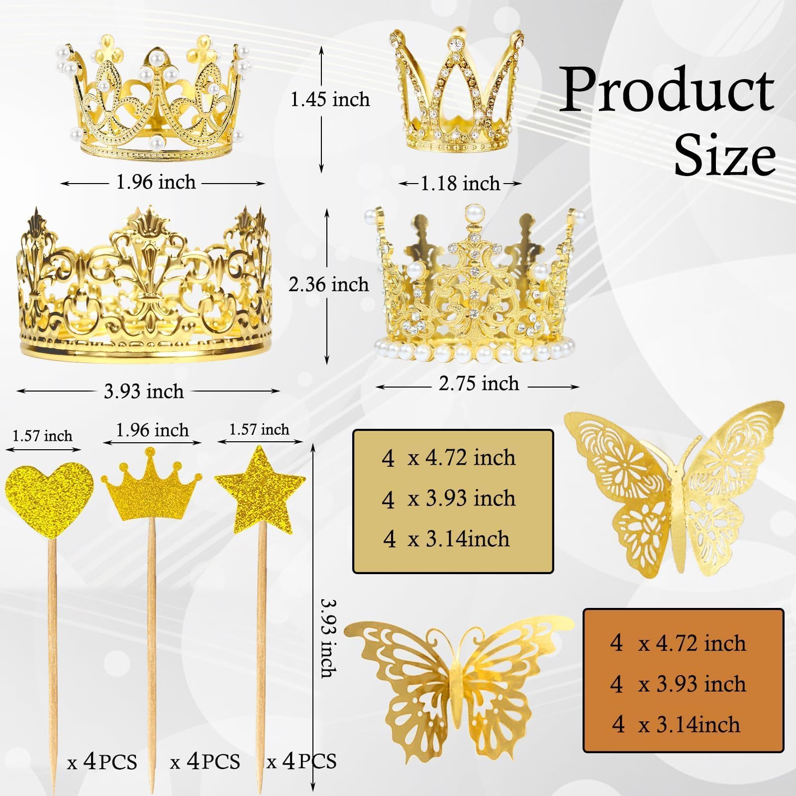 40 Stück Mini Krone Cake Topper Kleine Goldkrone Mini Tiara mit Gold Schmetterling Dekoration 3D Gold Schmetterlinge für Blumenarrangements Gold Krone Cake Topper für Hochzeit Baby Shower Geburtstag
