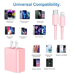 Dayaoncy for Phone Charger Fast Charging,20W USB C Wall Charger with 6FT USB C to Lightning Cable, for Phone Cable Fast Charging Compatible with Phone 14/13/12/12 Pro Max/11/Xs Max/XR-Pink