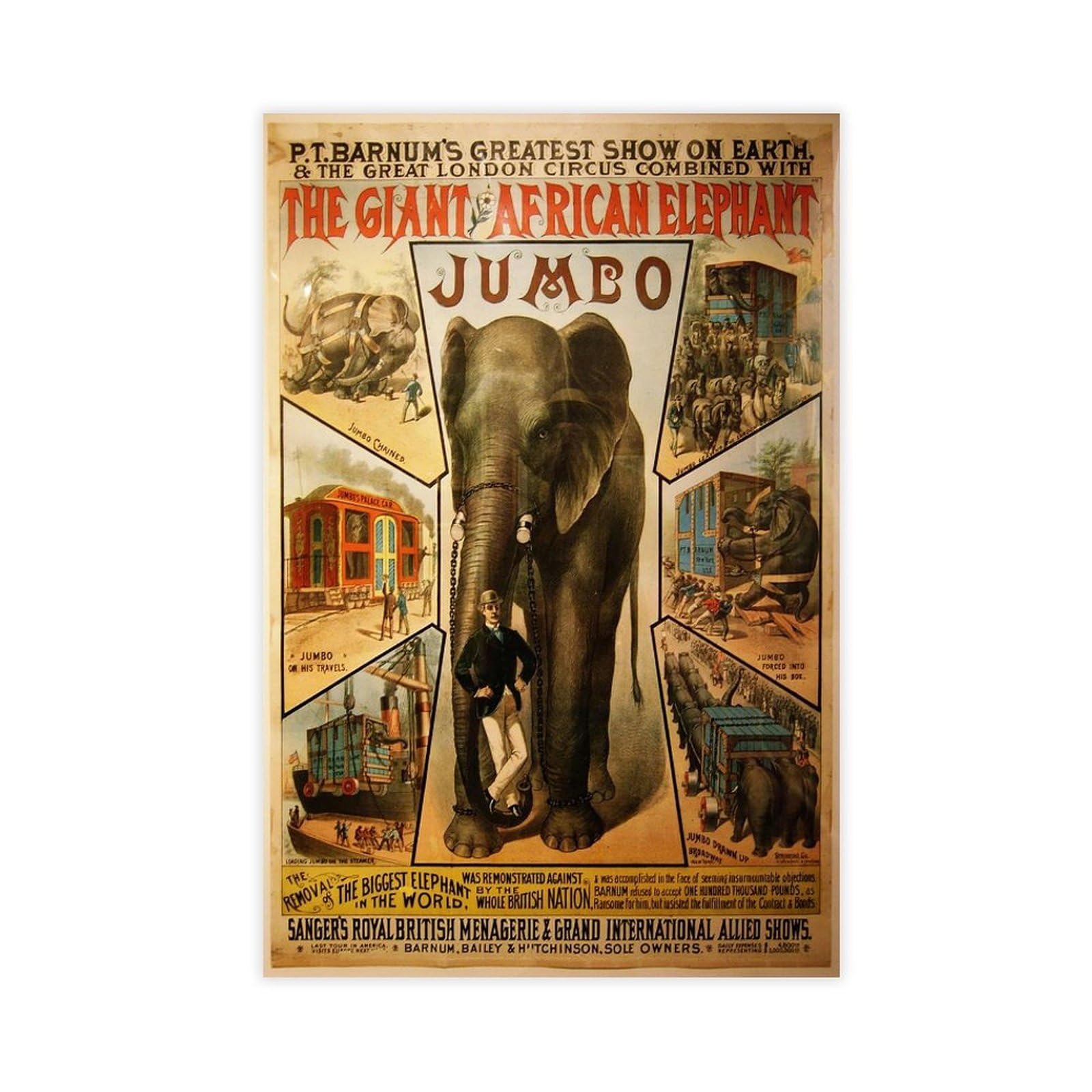 Piank Unframe Vintage Circus Pt Barnum Giant Jumbo - Greatest Show On Earth 1888 Poster Bedroom Canvas Decor Print Wall Art Office Room Aesthetic Decor Gift