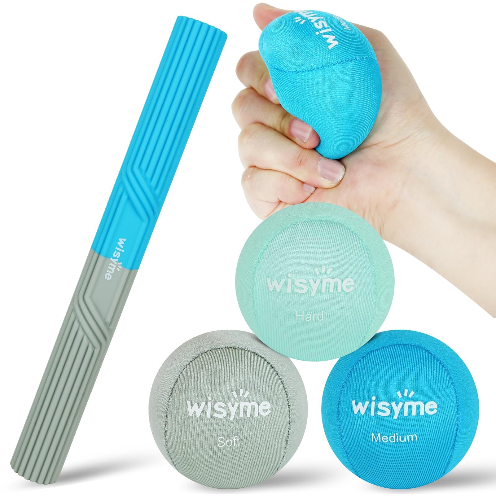 WISYME 3Pack Stress Balls for Adults & Twist Hand Exerciser Bars 1Pack, Hand Strengthening Grip Ball for Excercise, Hand Therapy & Stress Relief, Resistance Bar Relieves Tendonitis Pain