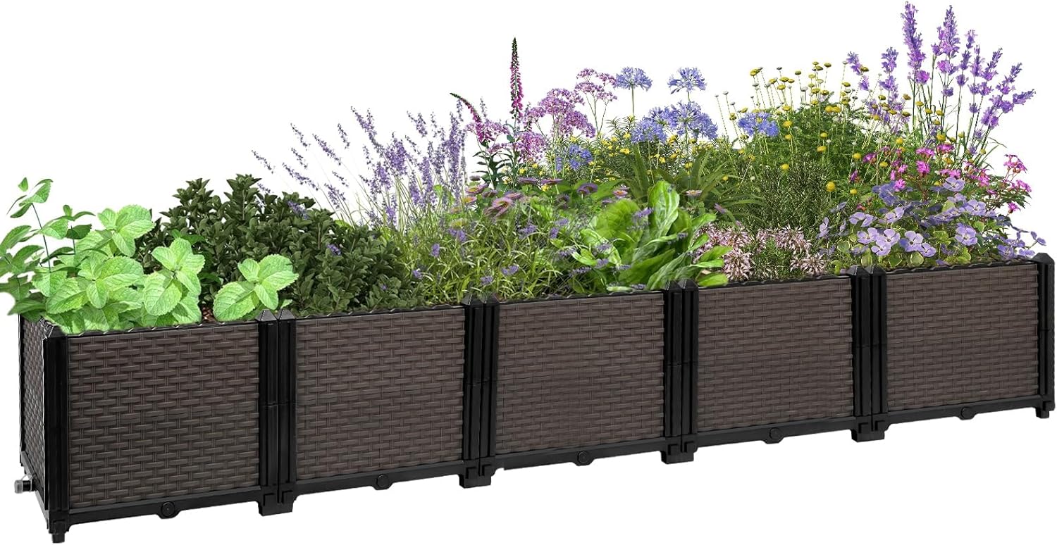 Large Raised Planter Box Outdoor Self Watering 78.7"x15.7"x14.2", Deep Raised Garden Bed - Elevated Garden Box with Drainage Plug, Rectangular Garden Planter Perfect for Patio Balcony Deck L 79”xW 16”xH 14”