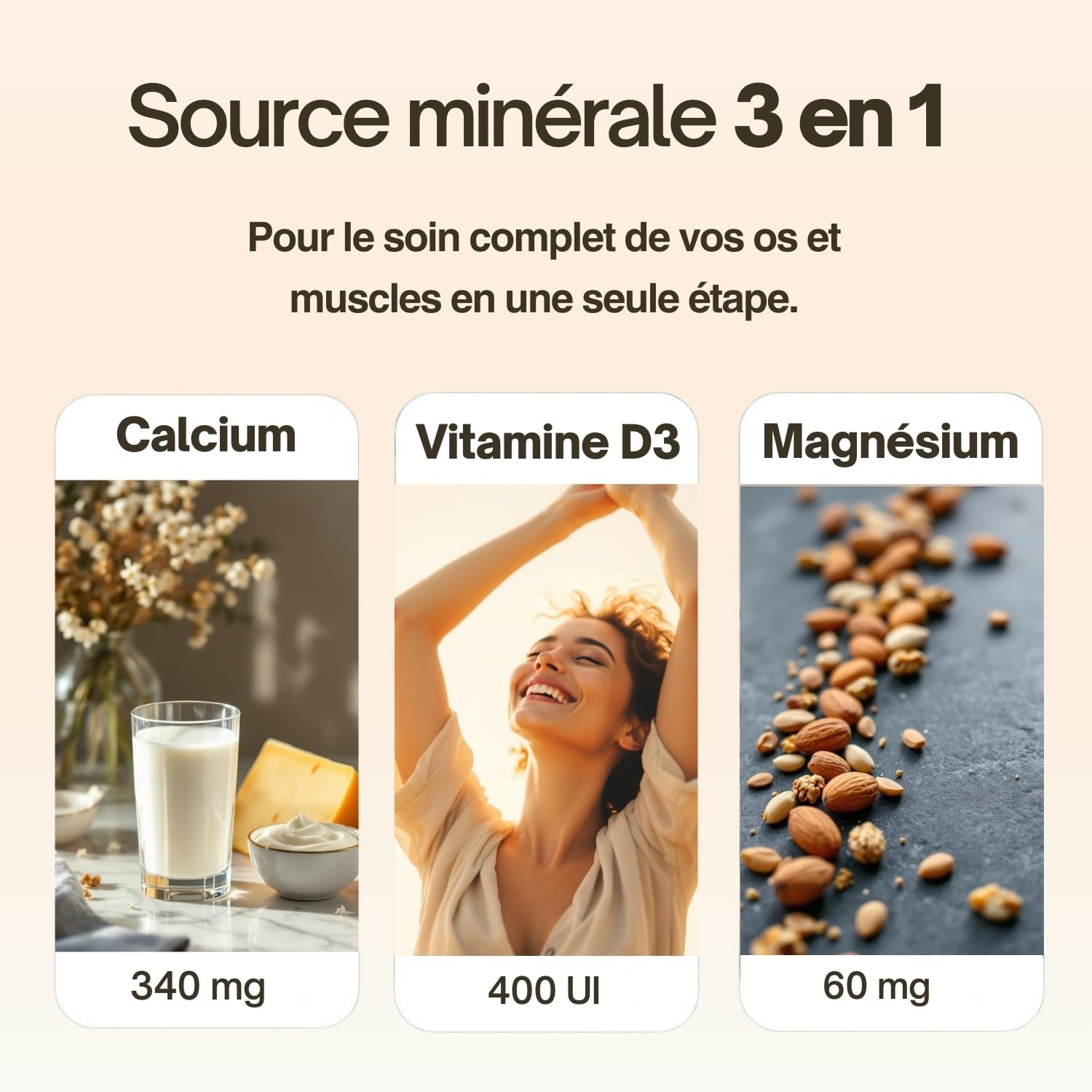 Calcium Vitamine D Essence Pure | Calcium de Corail Marin (1000 mg) + Vitamine D3 (400 UI) + Citrate de Magnésium (400 mg) | Os et Articulations Solides | 120 Gélules 2 Mois | Api-Nature