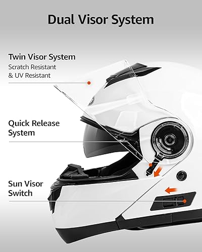 Miniatura 3 de Yema Cascos de motocicleta modulares, Casco integral de motocicleta aprobado por DOT con visera doble abatible, Cascos para adultos, hombres,