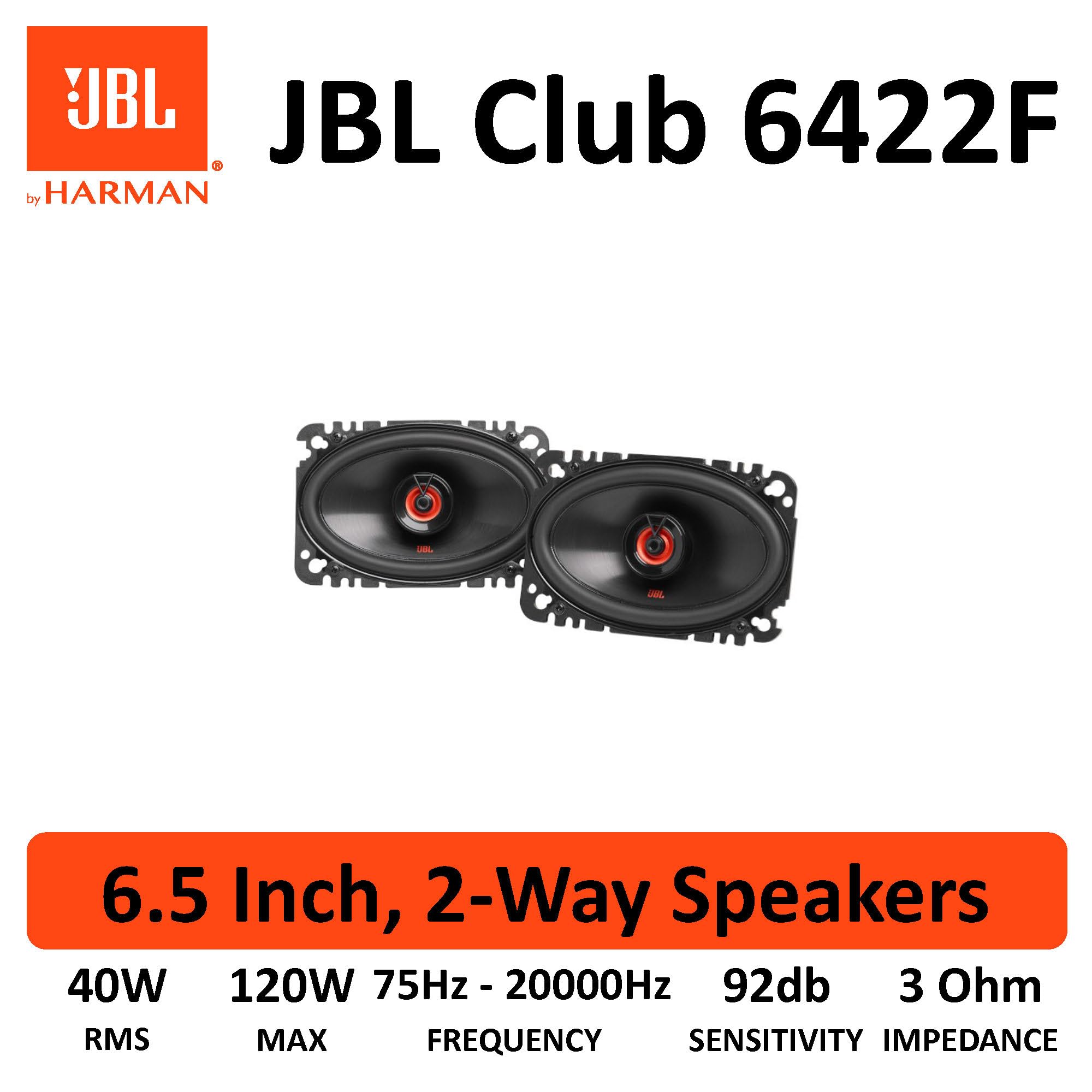 JBL Club 6422F Juego de altavoces coche oval de 2 vías 105 vatios 100 x 152 mm 4x6 pulgadas