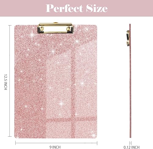 Miniatura 2 de WAVEYU Portapapeles acrílico, portapapeles rosa con purpurina para mujeres y niñas, portapapeles tamaño carta Stardard con clip dorado de perfil