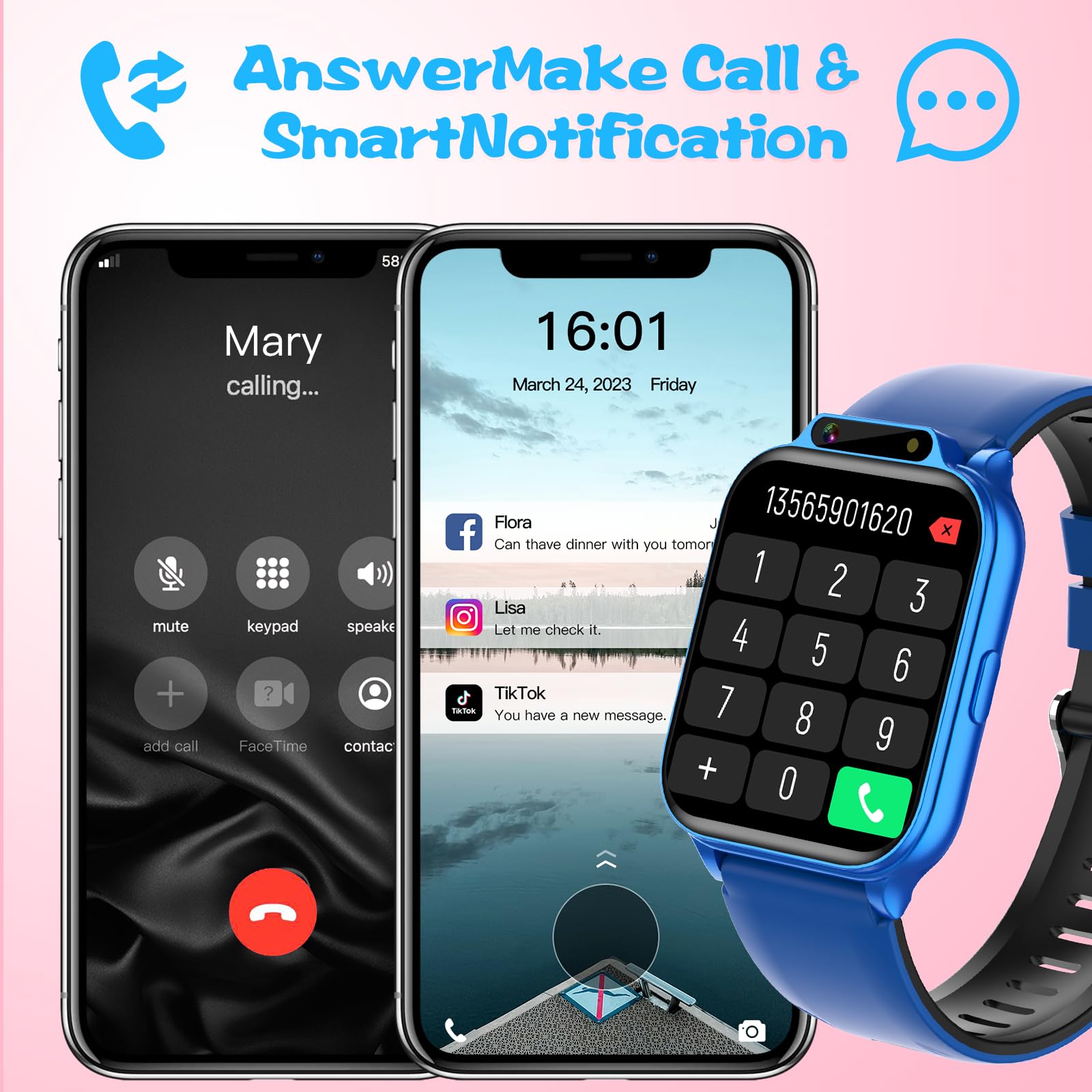 Orologio per bambini da 4,7 cm, AI(traduzione/domande e risposte/riconoscimento immagini) smartwatch con frequenza cardiaca, monitoraggio del sonno, contapassi video musicale, senza app/telefono