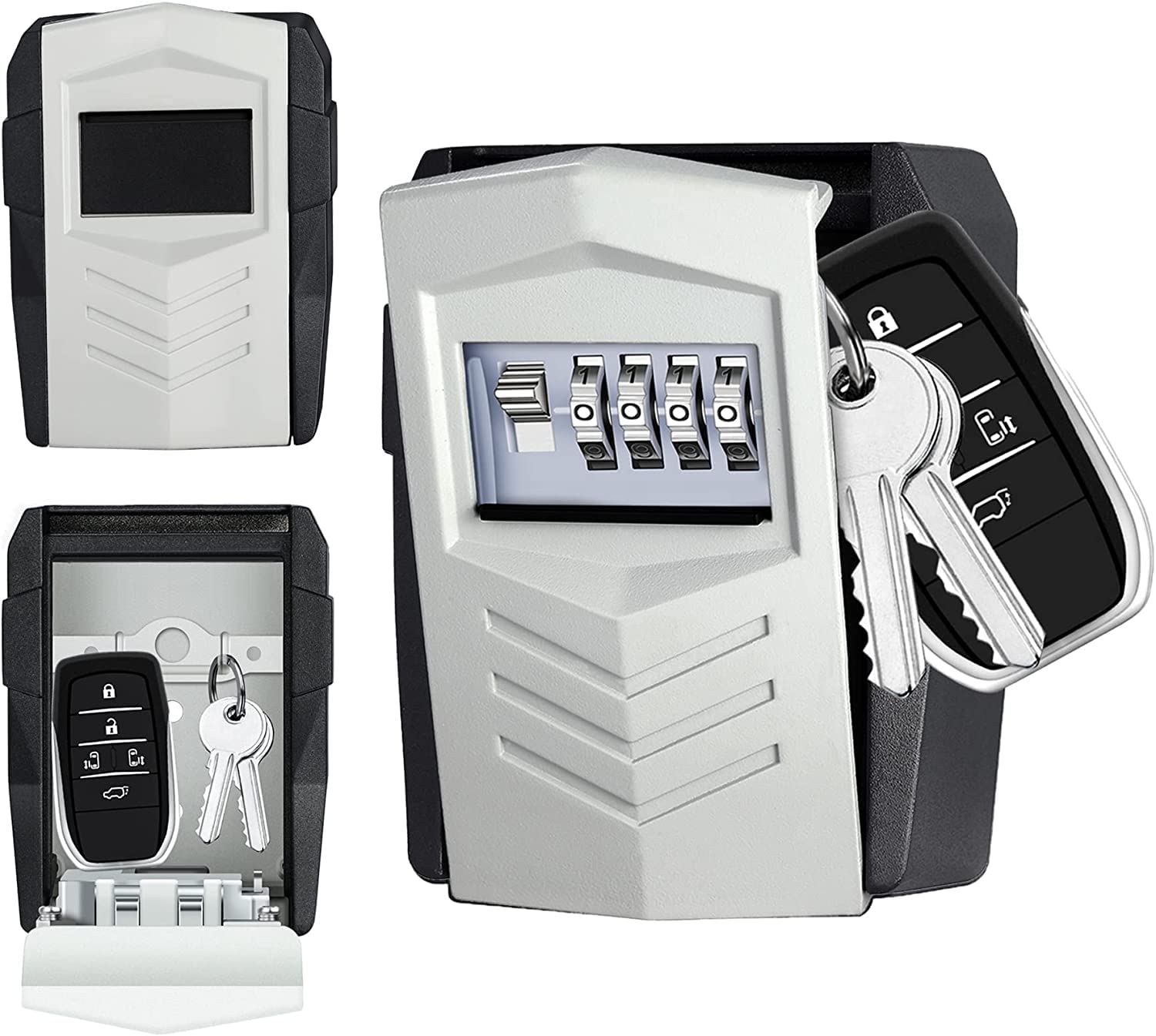 ZHEGE Schlüsseltresor, Schlüsselkasten mit Zahlencode mit Schlüssel Haken, Groß Schlüsselsafe Aussen für 10 Hausschlüssel, Autoschlüssel, Schlüsselbox mit Code für Draußen, Haus, Wohnung (Grau)