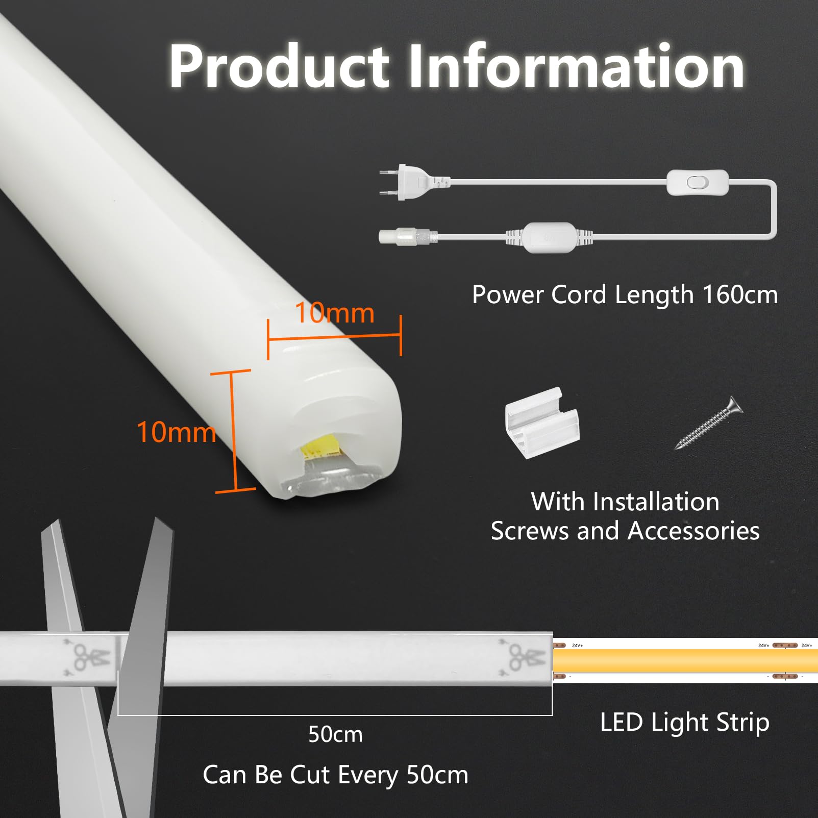 Neon COB LED Streifen 20m Silikon Wasserdicht Feuerfest IP65 Runde Led Strip Warmweiss 3000K 10mm Leds Lichterkette Außen 230V Flexibler Lichtband Aussenbereich mit Netzteil für Party,Küche