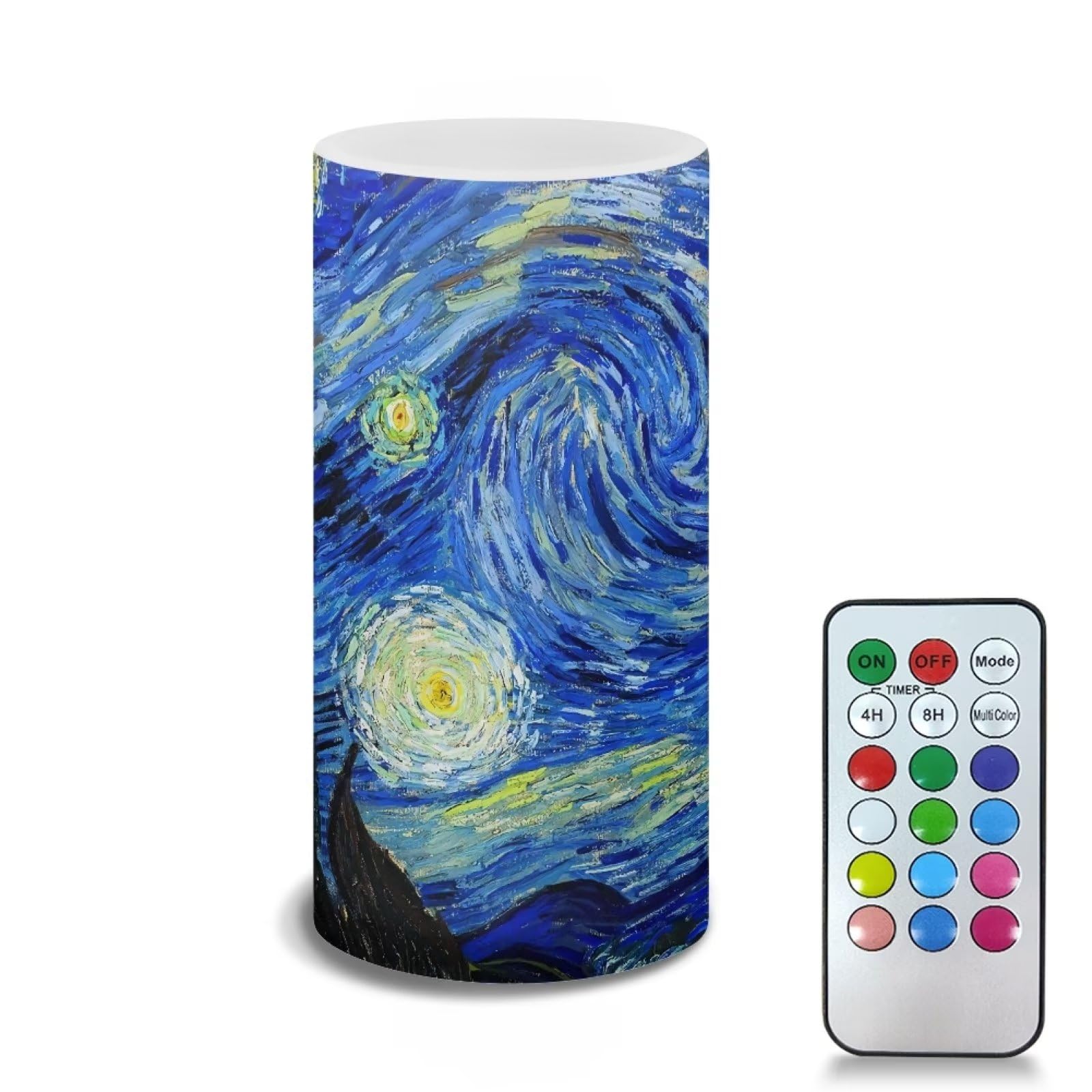 Poceacles Flickering Flameless Candles with Multi Color Remote and Timer Starry Night Print Realistic LED Pillar Candles Battery Candles for Festive Wedding Party Home Decor