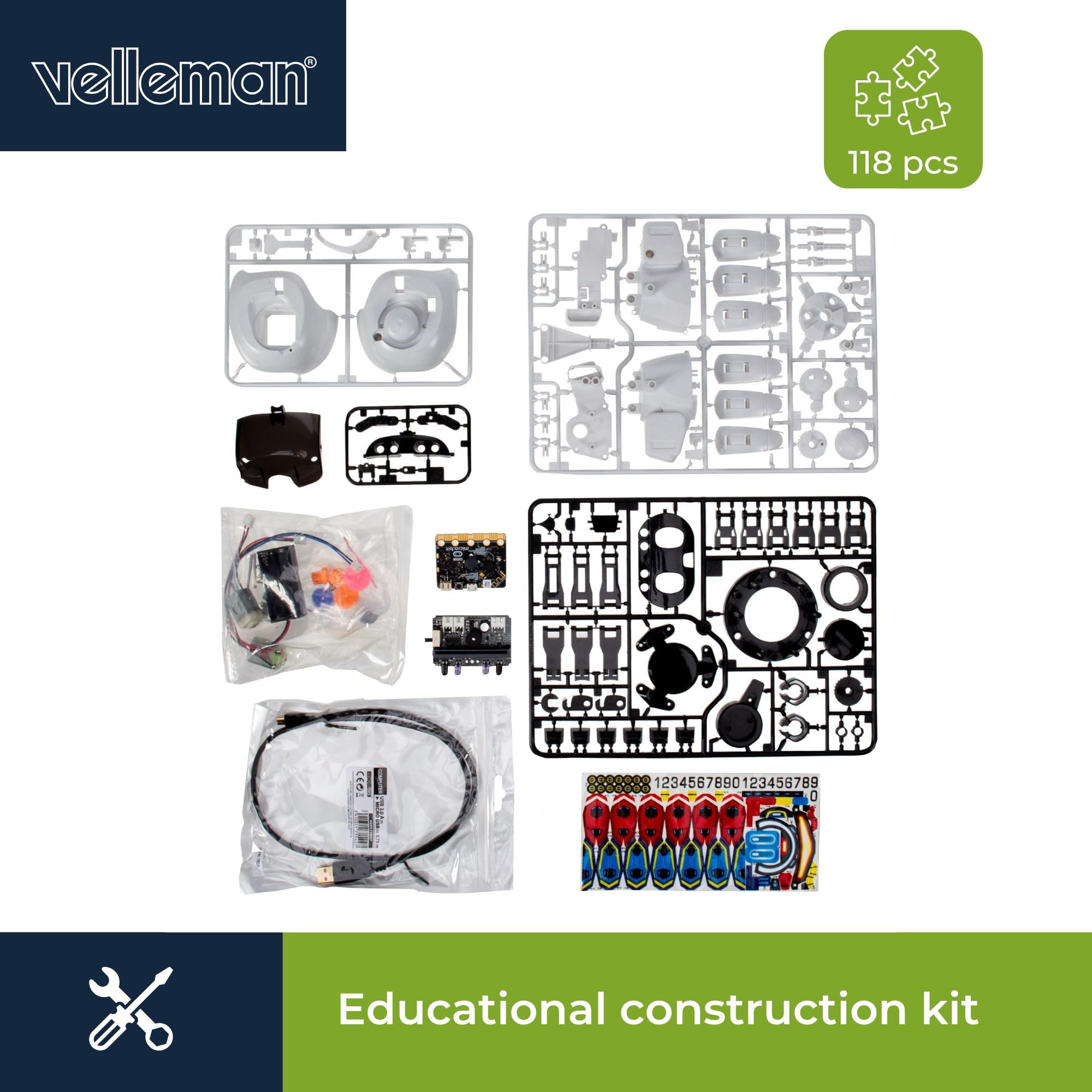 Velleman Robot edukacyjny Tobbie II z micro:bit, zestaw STEM z czujnikami i silnikiem, ucz się programowania z interaktywnym robotem dla młodzieży i dorosłych, działa na baterie