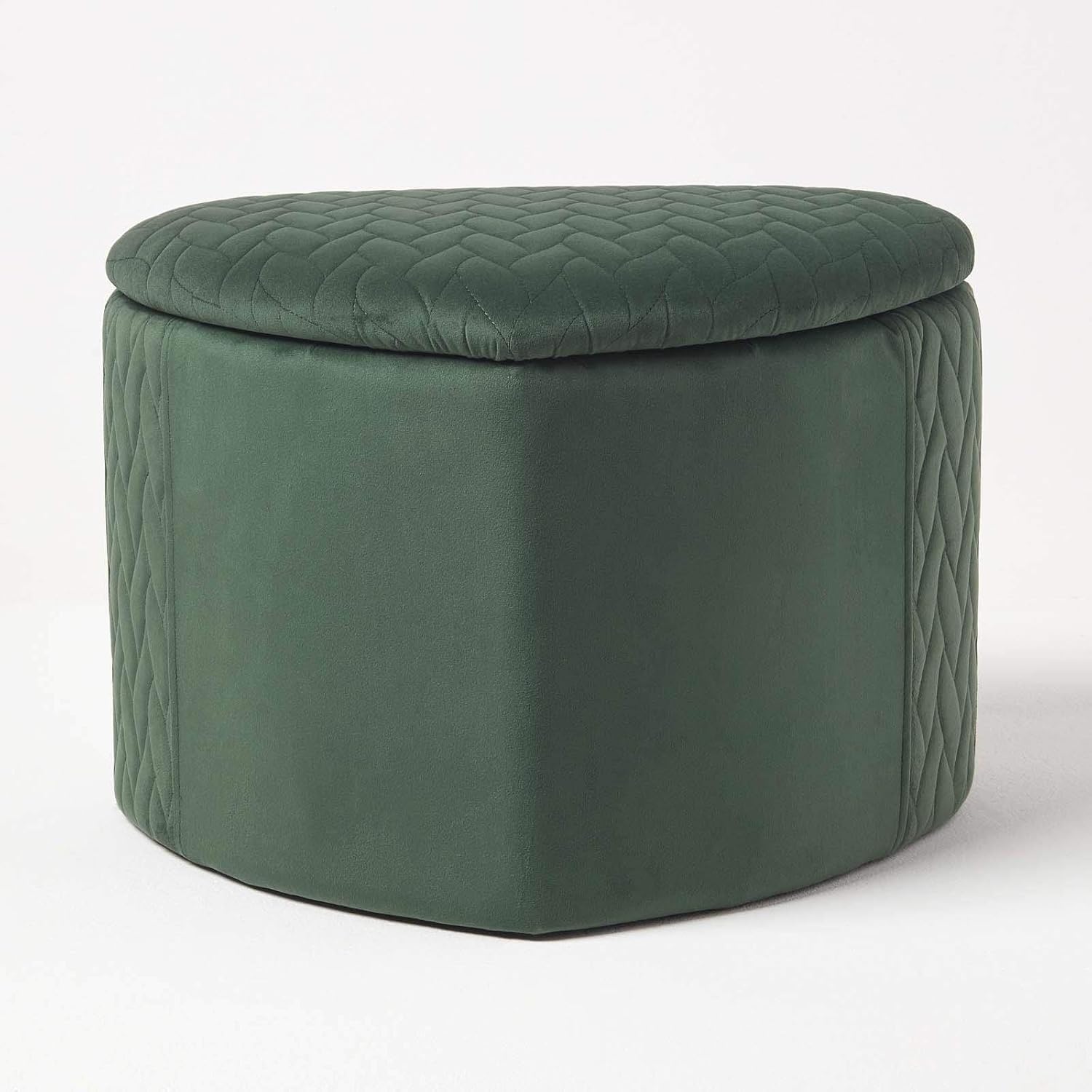 HOMESCAPES Emerald Green Velvet Footstool with Storage Pouffe Heart