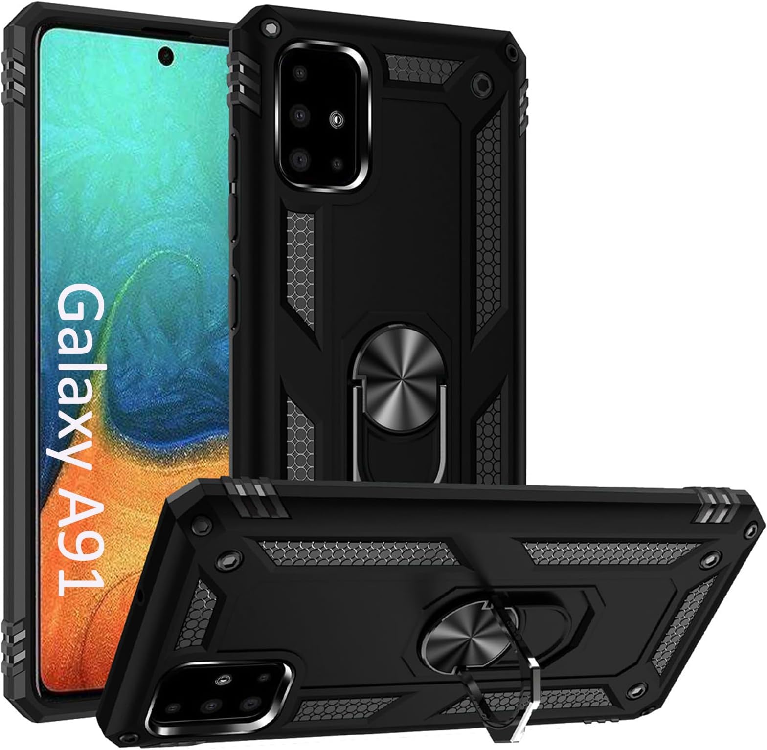 A71 5G Case, A91 Case, S10 Lite Case,with Kickstand Ring,Adjustable Stand,Military Grade,Heavy Duty Protection,Shockproof,Anti-Fingerprint,Support Magnet Car Mount,Black