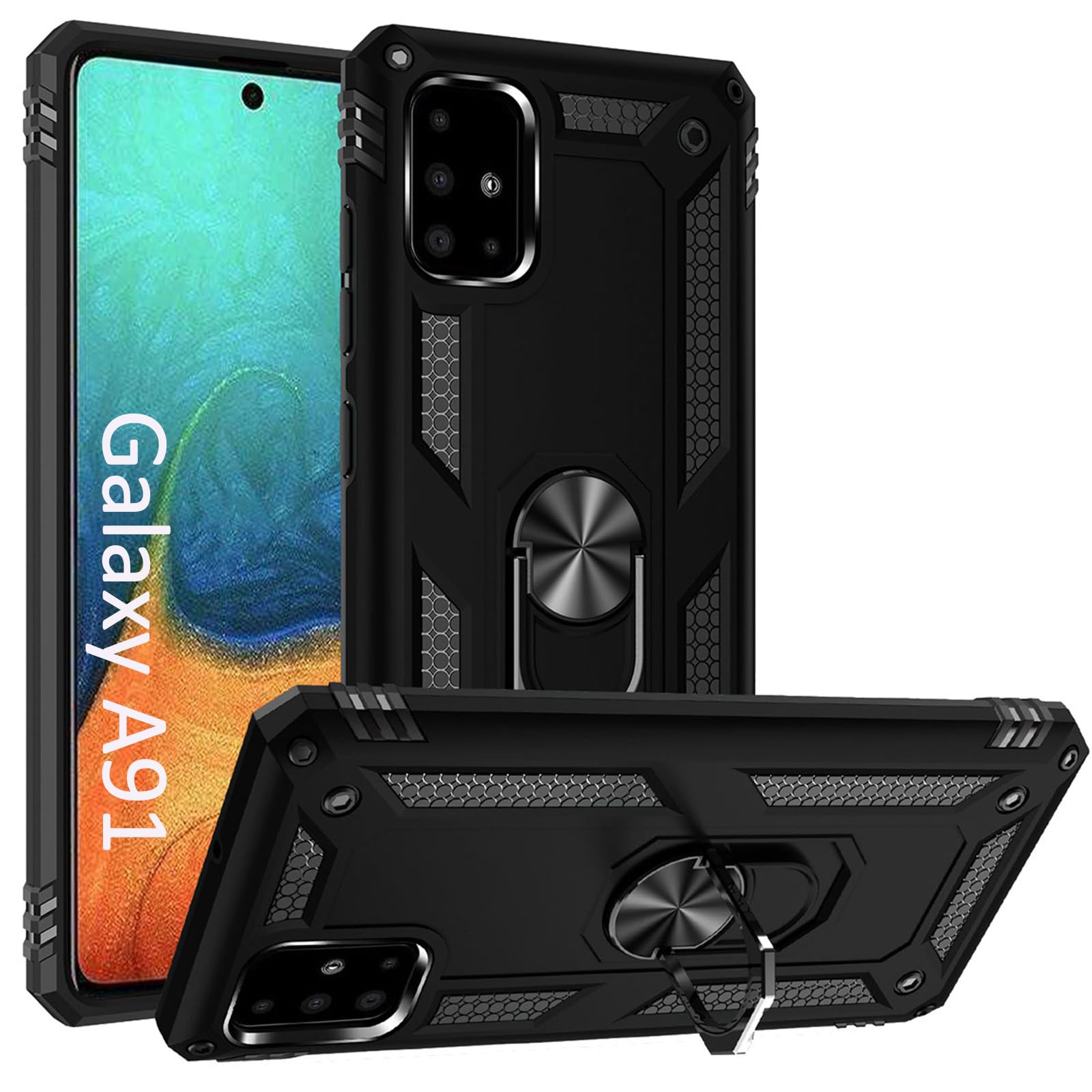A71 5G Case, A91 Case, S10 Lite Case,with Kickstand Ring,Adjustable Stand,Military Grade,Heavy Duty Protection,Shockproof,Anti-Fingerprint,Support Magnet Car Mount,Black