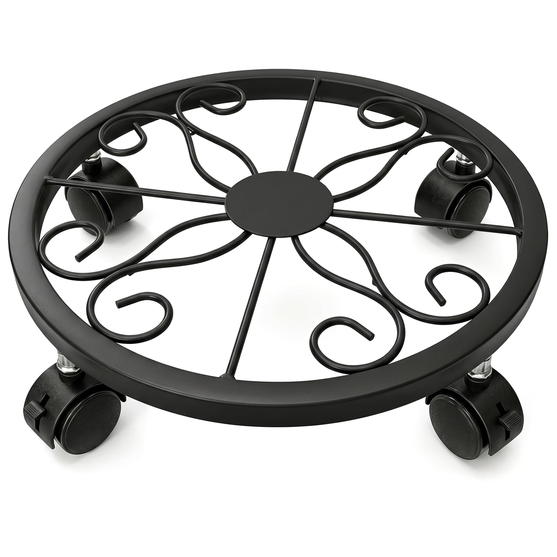 Bonalake Rolling Plant Stand, Heavy-Duty Iron Metal Plant Stand with Wheels, Decorative Rolling Caddy for Indoor Outdoor, Black (10.24 Inch/26cm Diameter) Metal with Wheels