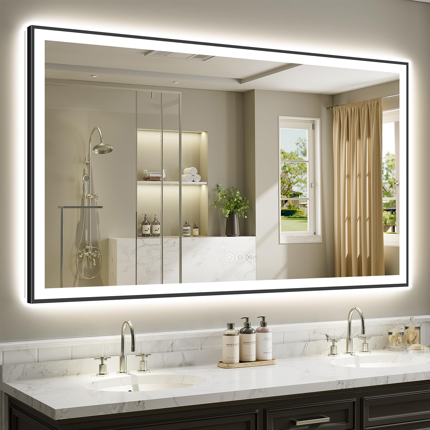72x40 LED Bathroom Mirror with Lights, Black Framed Lighted Mirror