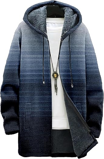 domirica Mens Long Hooded Cardigan Trendy Comfy Soft Long Sleeve Casual Hoodie Fashion Gradient Color Coat with Pockets