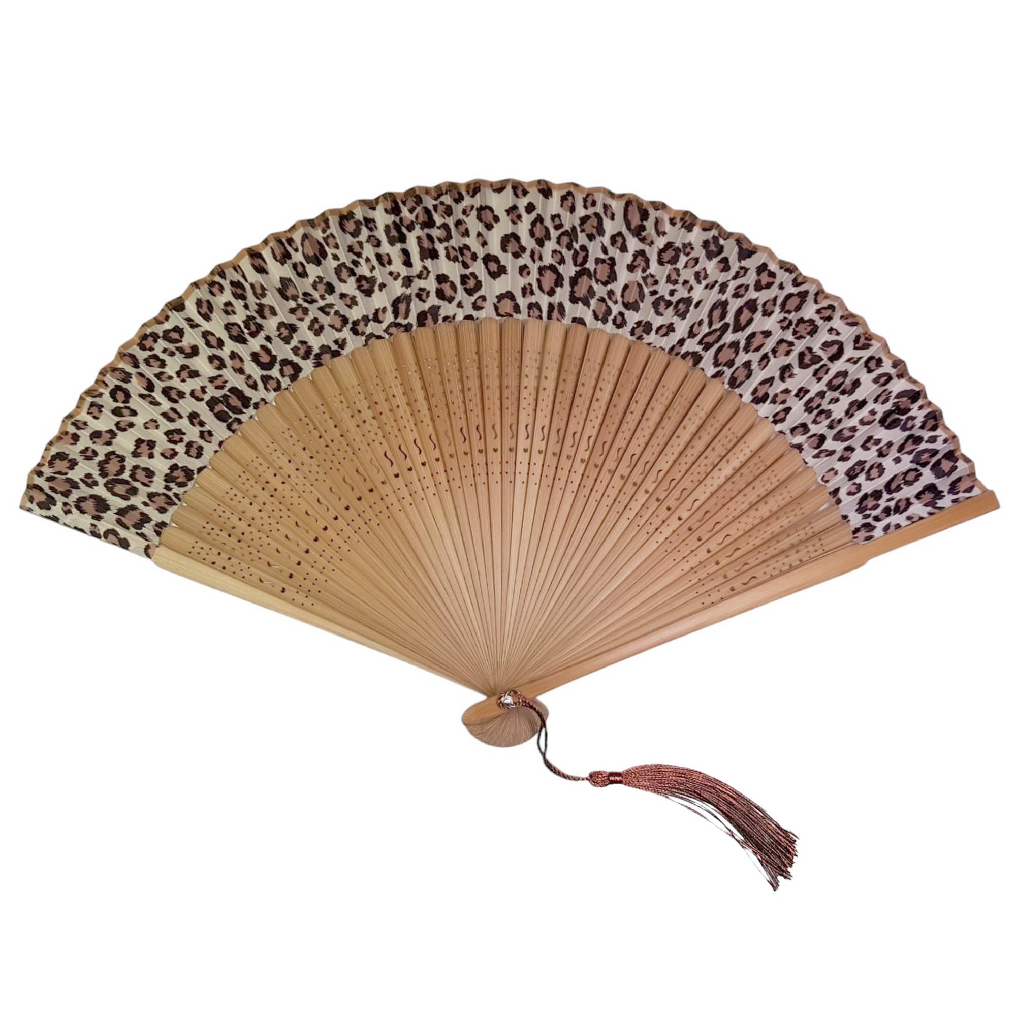 GFM® Bamboo Silk Handheld Folding Japanese Chinese Hand Fan for Summer, Wedding, Party Favour (MR-E) (F29-Leopard Brown)(FLSLK-F29-LPD-KEK)