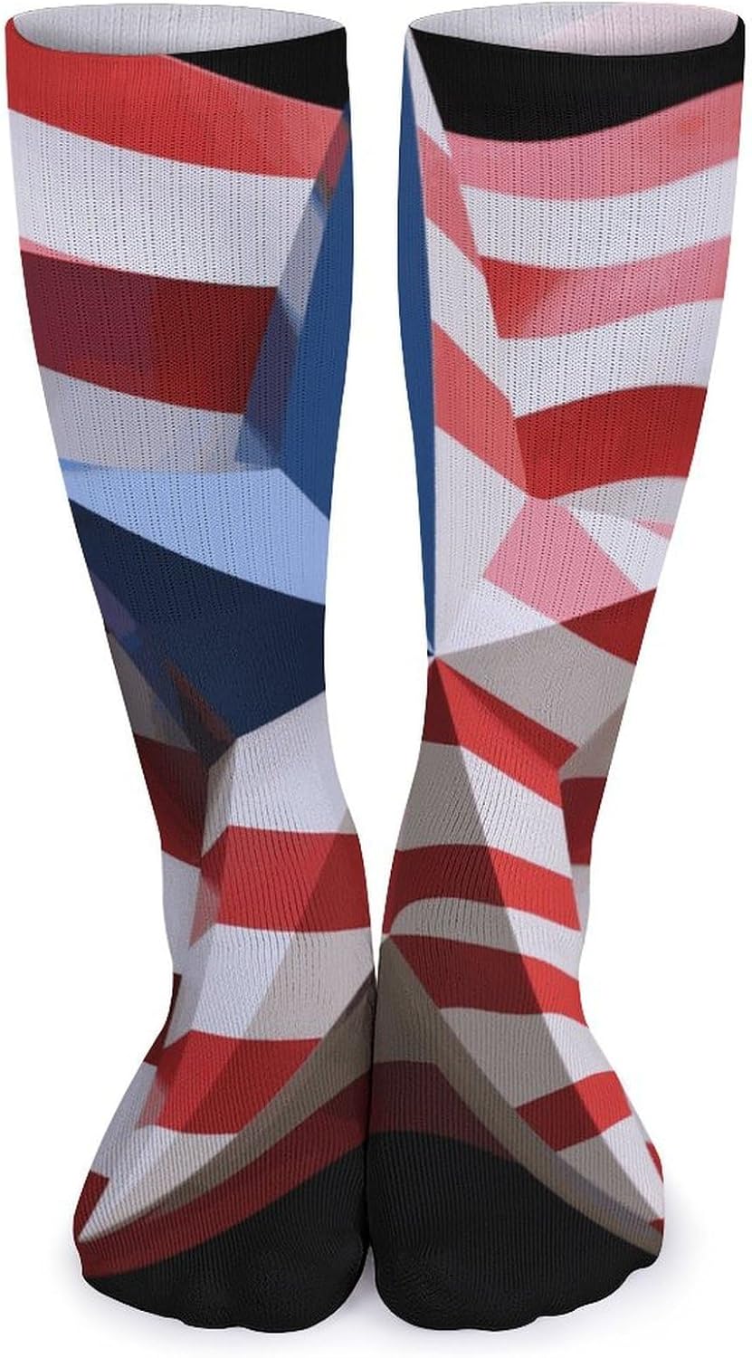 5 Pairs Knee High Socks Abstract Flag Sculpture Long Tube Boot Seamless Toe