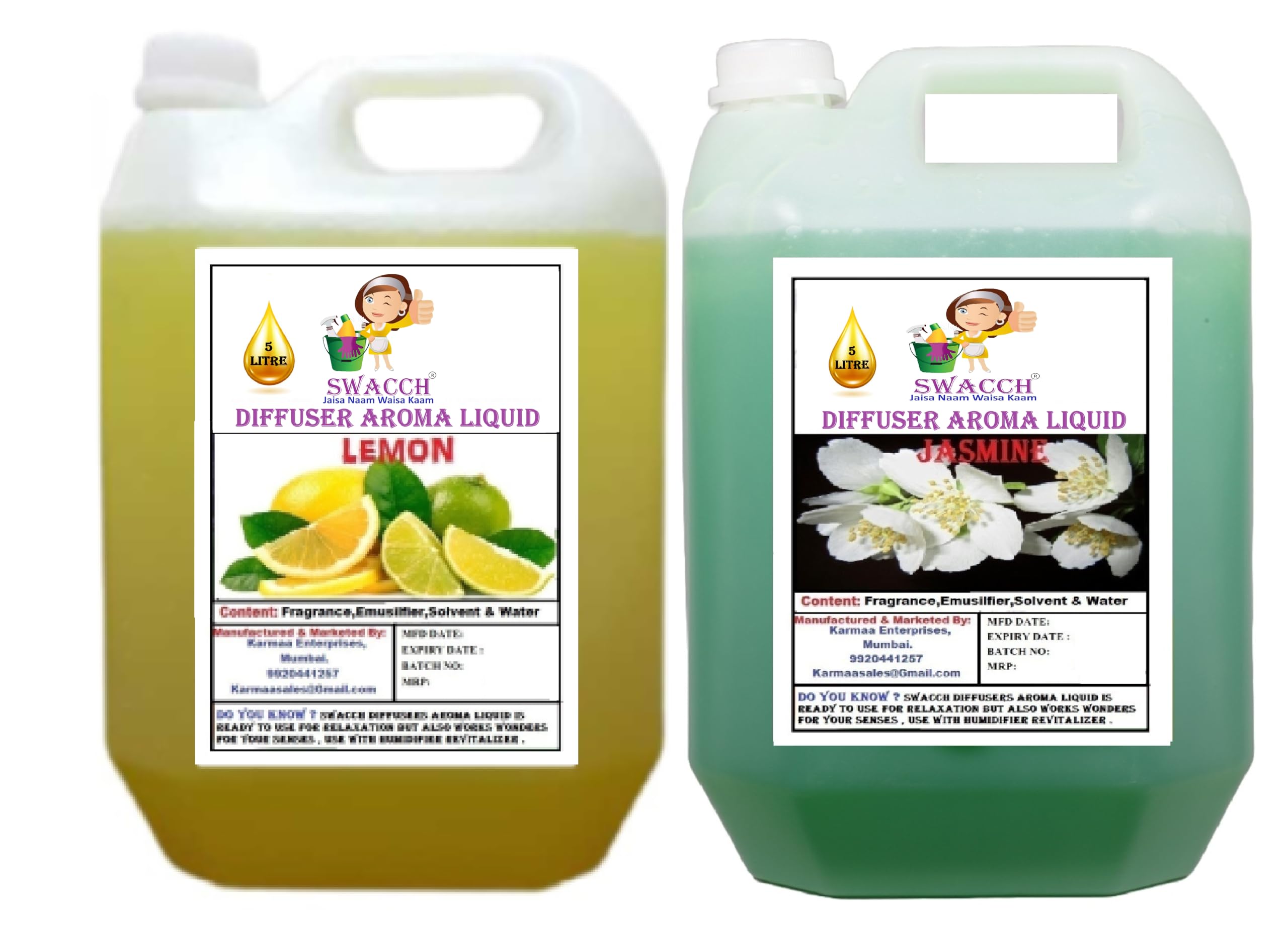 swacch diffuser aroma liquid lemon & jasmine ready to use 5 litre combo pack of 2 i home fragrance i best for aromatherapy i helps in meditation i used in diffusers i water based