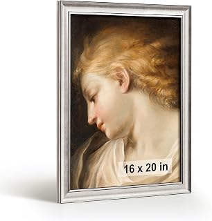 HLiWEGNS Vintage Silver 16x20 Frame – Poster Frame with Brushed Silver Finish – Picture Frame for 16 x 20 Artwork, Canvas Prints, Puzzles, and Wall Decor