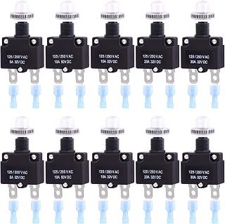 Swpeet 30pcs Thermal Circuit Breaker Kit: 5A 10A 15A 20A 30A with Waterproof Caps & Quick Connect Terminals - Auto Marine Reset Switch