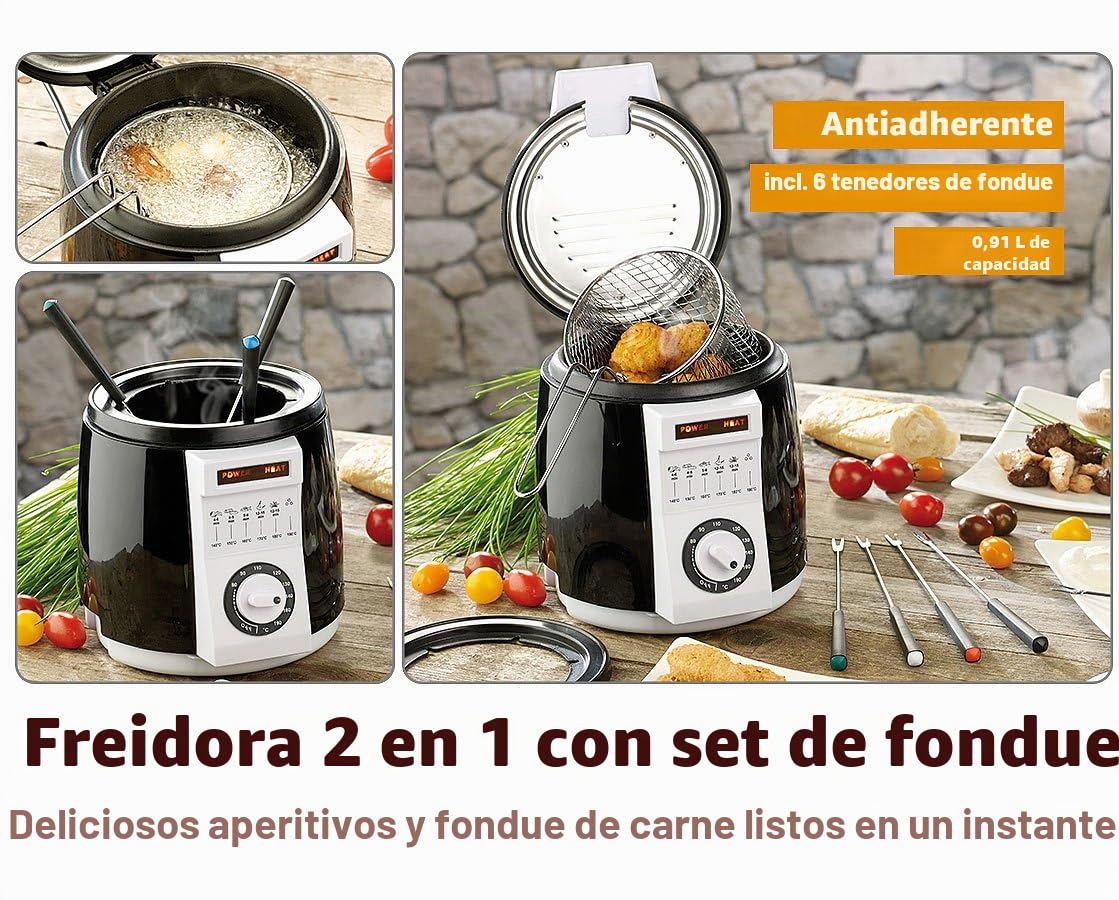 Rosenstein & Söhne Mini Freidora: Freidora de mesa compacta con juego de fondue, 0,9 litros, 840 vatios (fondue eléctrico, fondue Mini Freidoras Conjuntos, Freidoras Conjuntos)