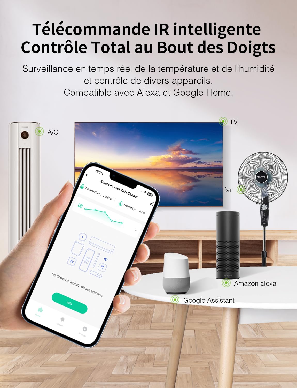 GHome Smart Thermomètre Hygromètre Connecté, WiFi Thermomètre Intérieur Capteur Humidité avec Alertes sur l'App, Contrôle par l’APP, Thermo-hygromètre pour Cave à Vin, Compatible avec Alexa