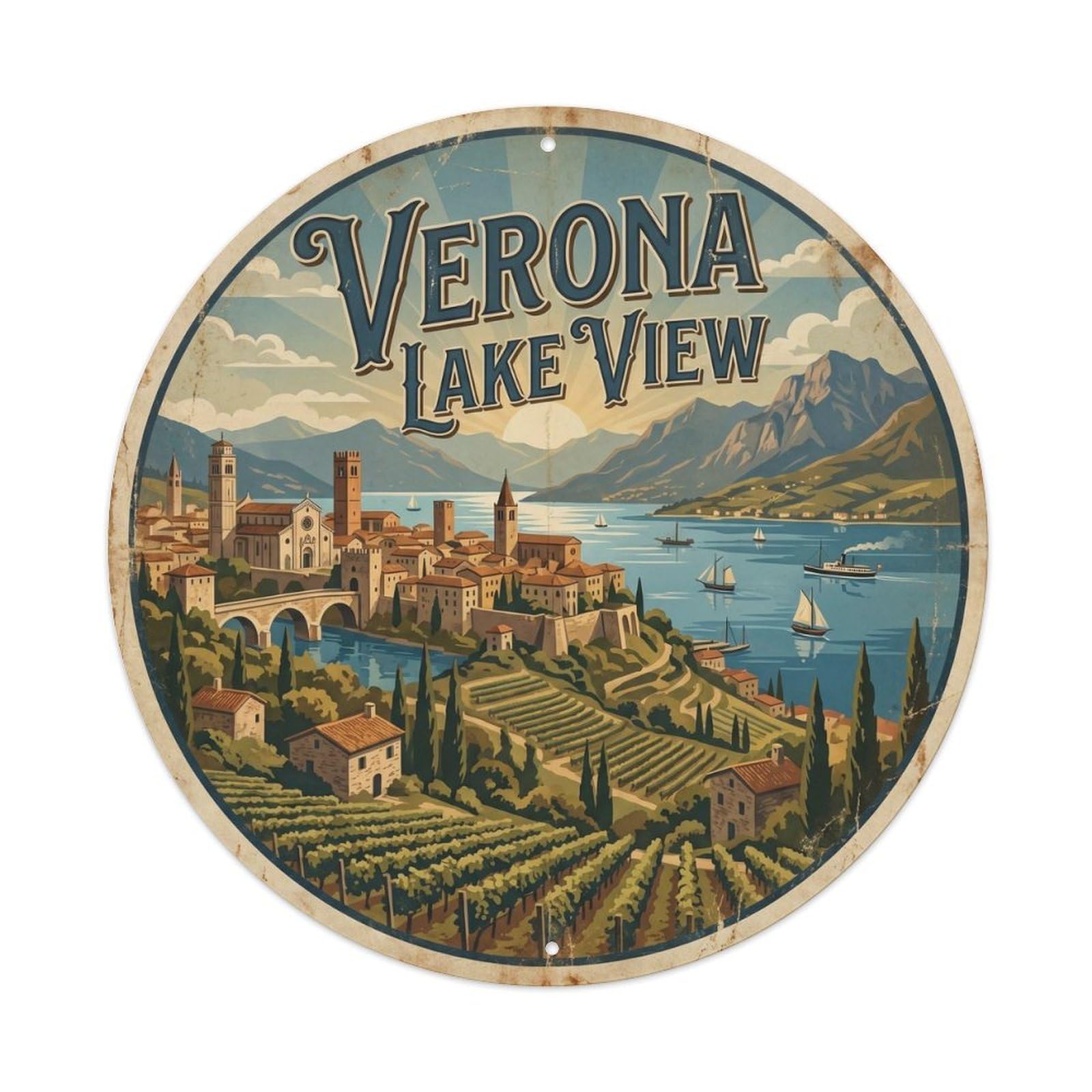 Olhnbad Style Lake Garda Coastal Route Verona Travel Retro Metal Tin Sign