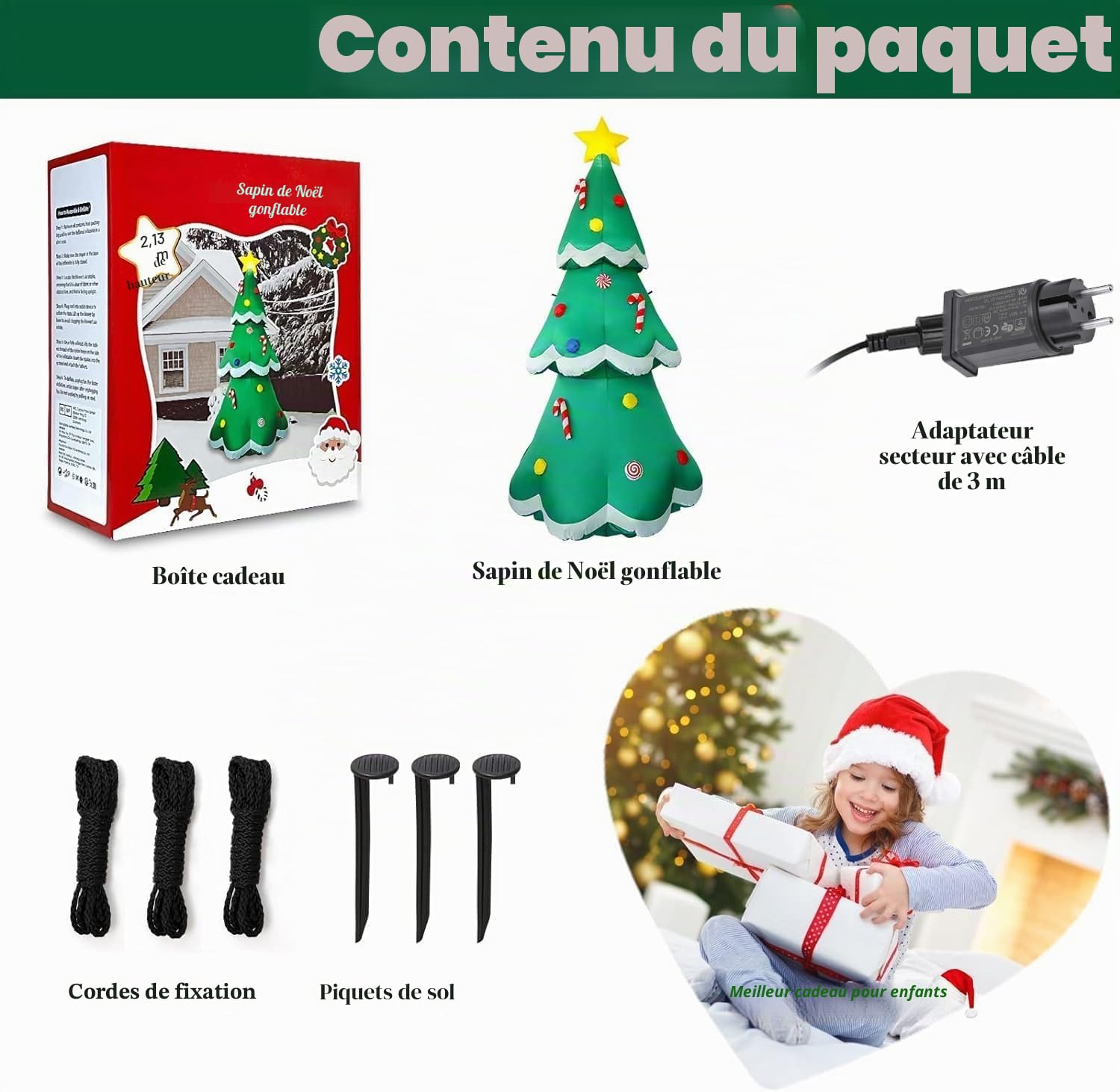 Sapin de Noël Gonflable à LED de 213 cm, pour l'extérieur, étanche IP44, indéchirable, décoration pour l'intérieur et l'extérieur, fête de fête, Surprise d'anniversaire, pelouse, Jardin, Cour.